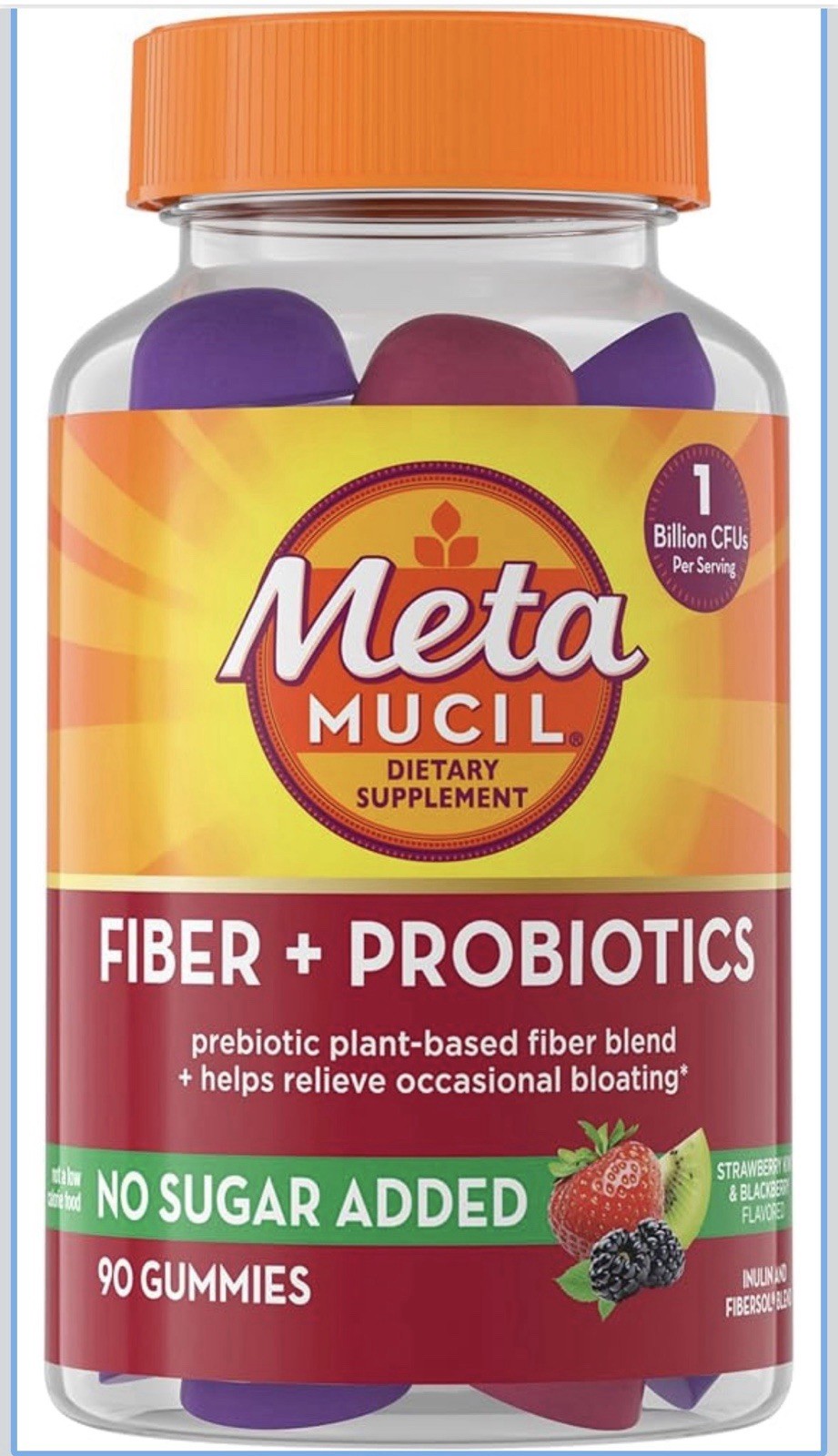 Metamucil Fiber + Probiotics No Sugar Added Gummies 90 Ct Strawberry Kiwi