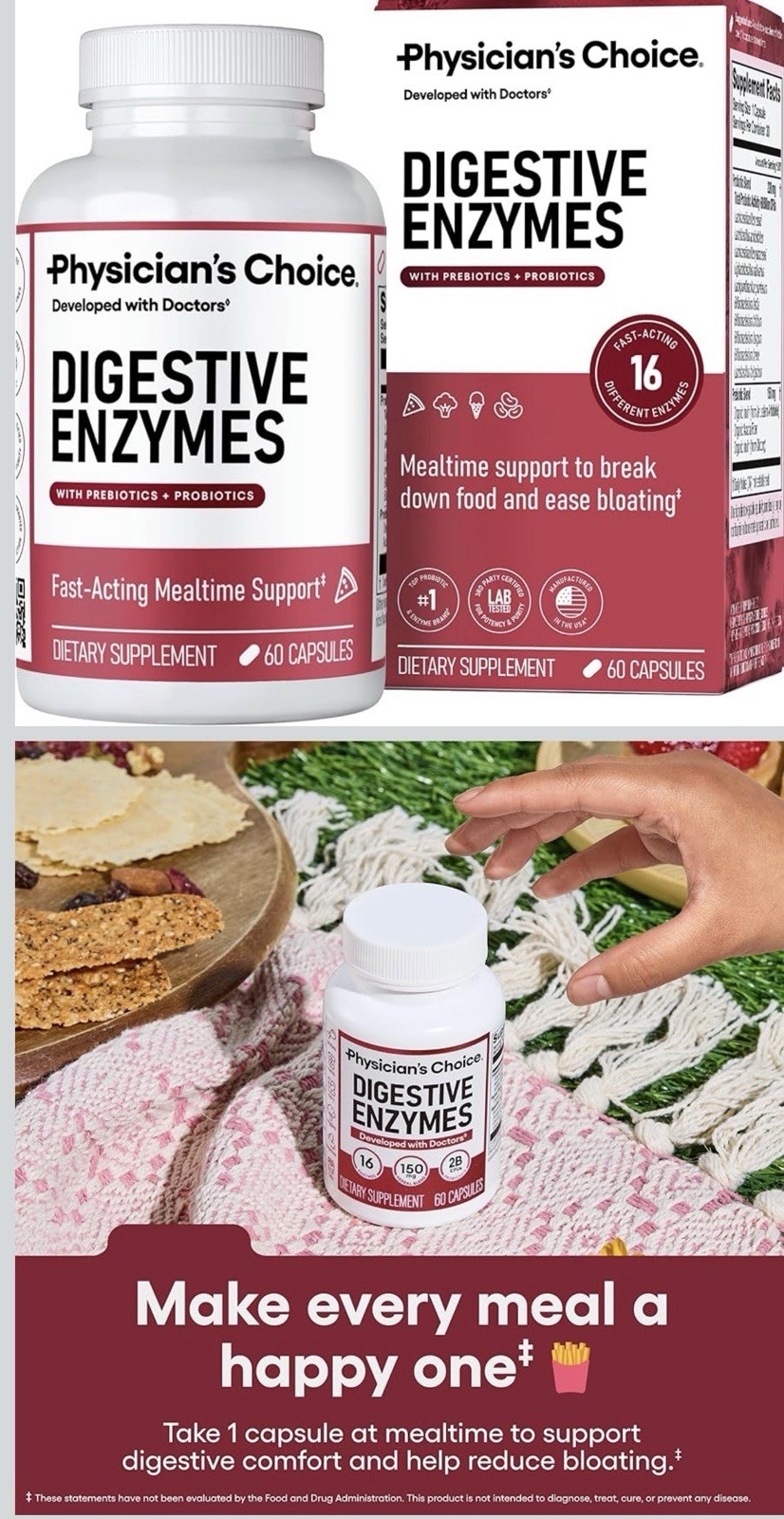 Physician’s Choice Digestive Enzymes Prebiotics + Probiotics 60 Caps No Refrig