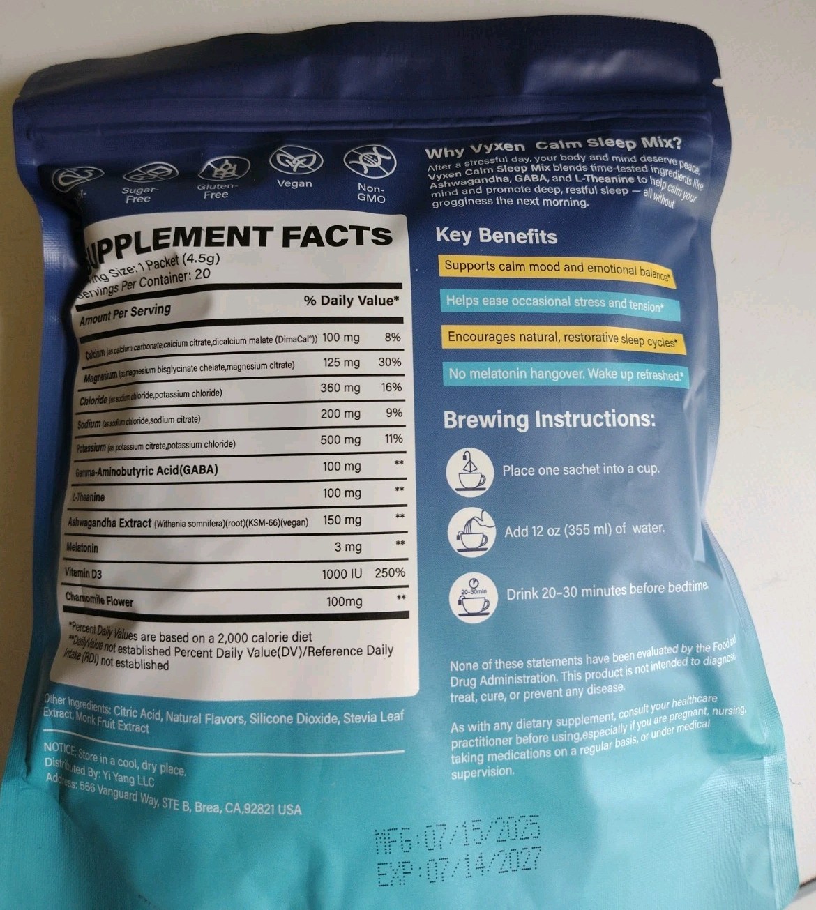 Vyven Calm Sleep Mix 20ct Raspberry Lemonade Exp. 07/14/2027