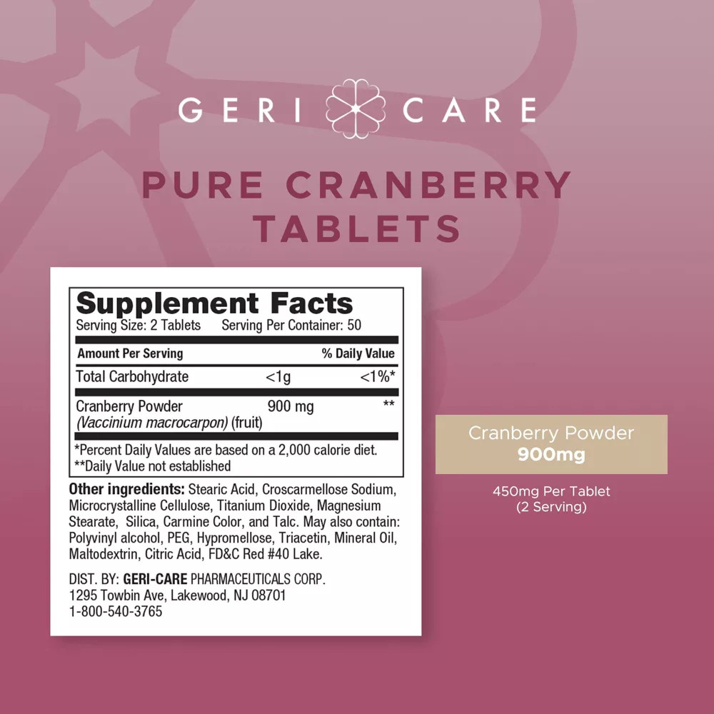 Geri-Care Cranberry Extract Dietary Supplement Tablets 450mg Strength 100 Ct 3PK