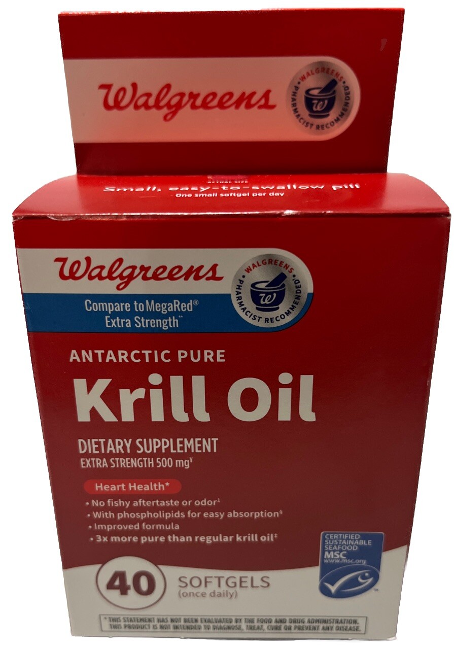 WALGREENS ANTARCTIC PURE KRILL OIL 500 mg DIETARY SUPPLEMENT 40 SOFT GEL 11/2026