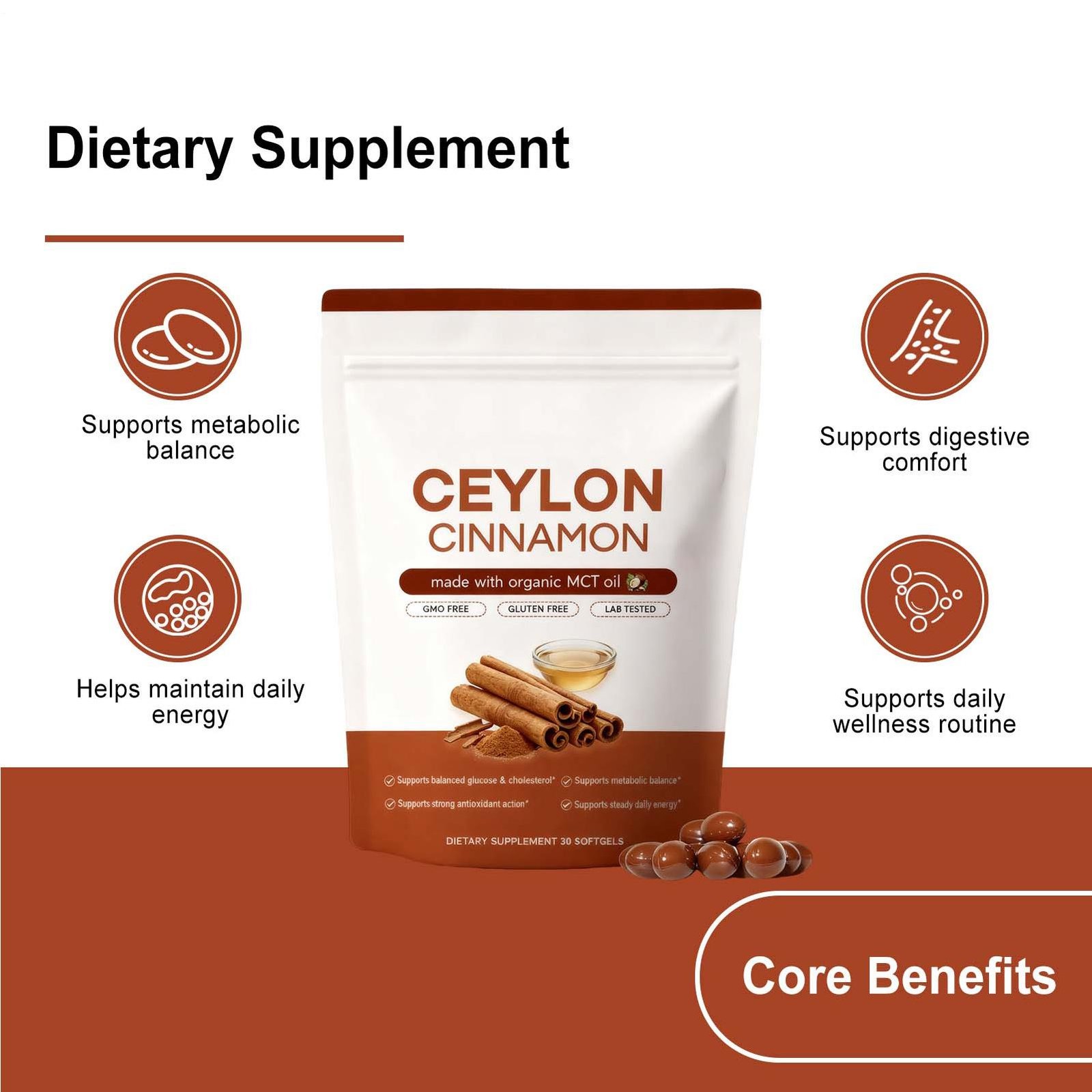 Ceylon Cinnamon Softgels, Ceylon Cinnamon Soft Gels 7200Mg Equivalent With Mct O