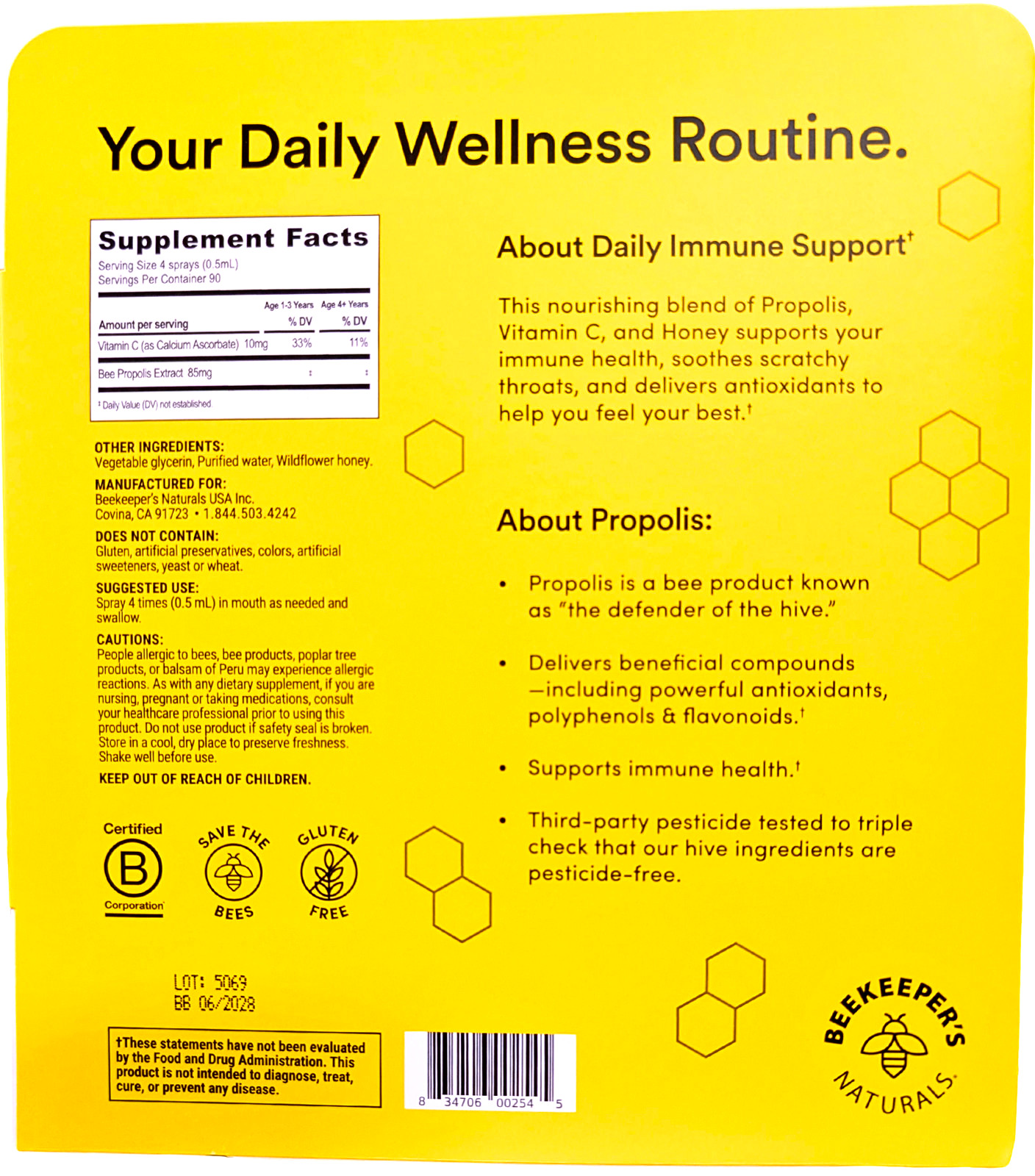 Beekeepers Naturals Propolis Immune Spray with Vitamin C Honey 1.5 Oz EXP06/28
