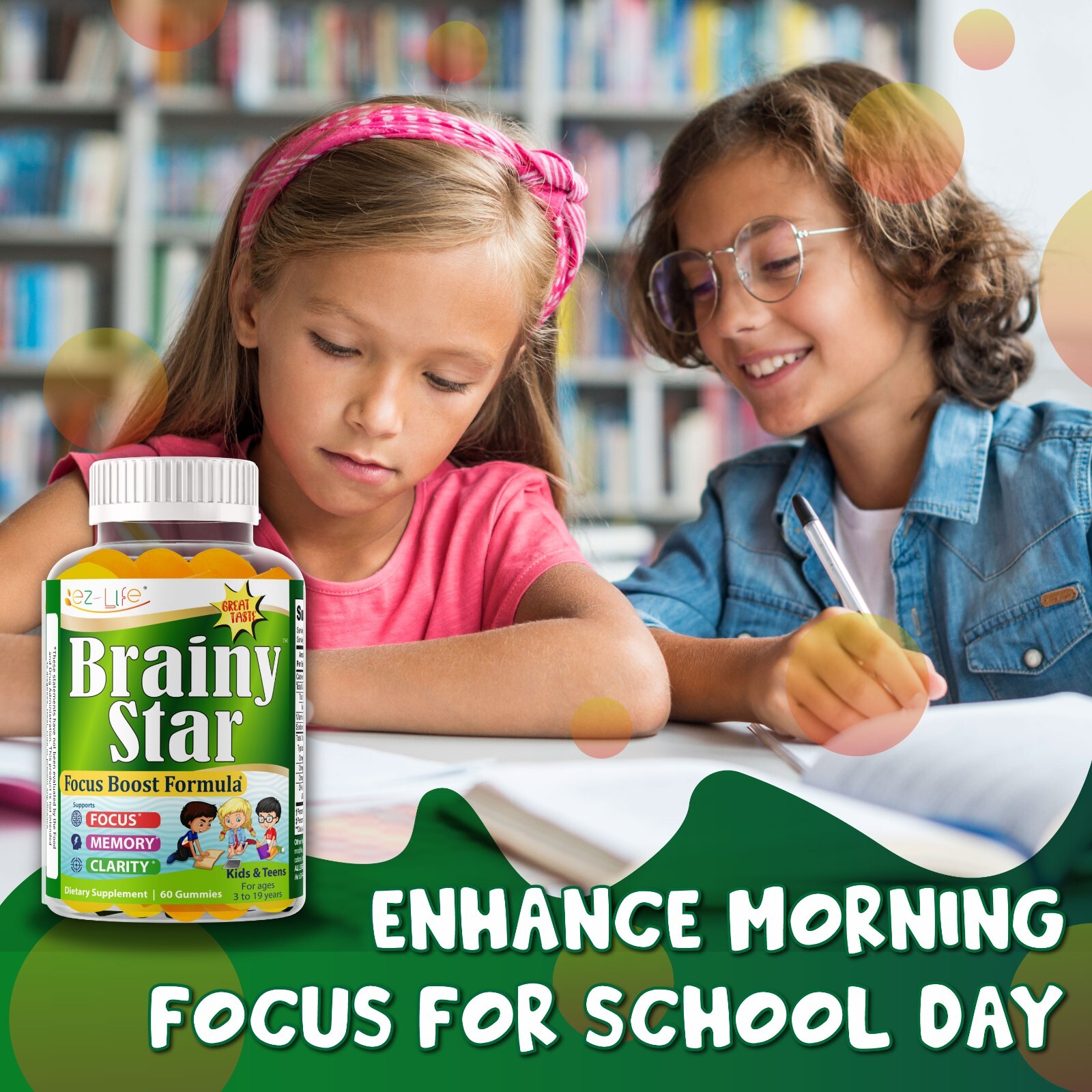 Focus Gummies for Kids & Teens – Brain & Memory Support Omega 3 6 9 – 60 Gummies