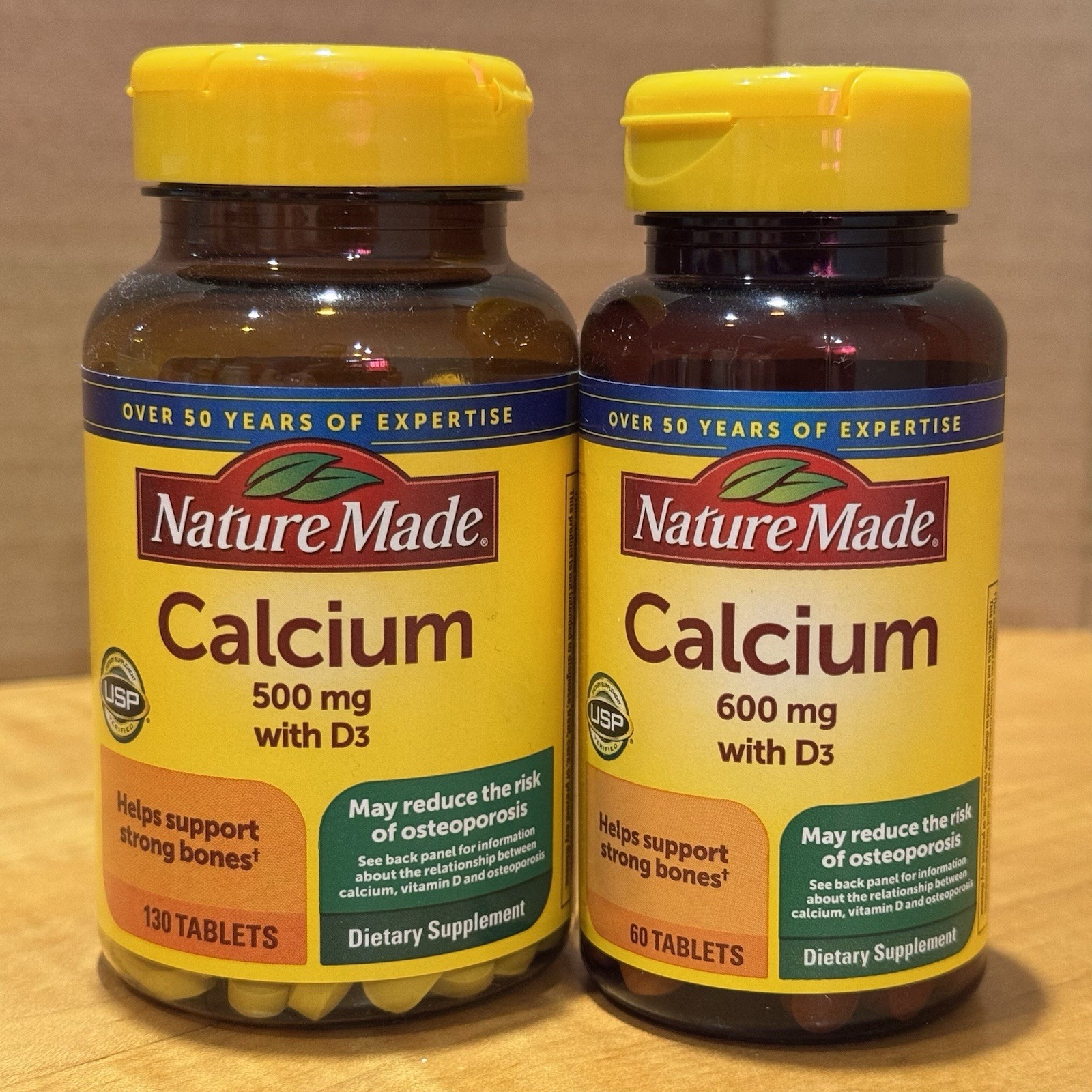 Nature Made Calcium with D3 Tablets, 500mg 130ct & 600mg 60ct – Lot of 2