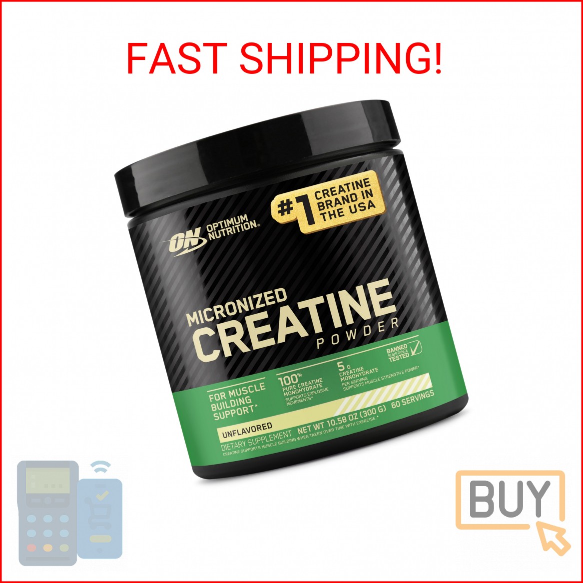 Optimum Nutrition Micronized Creatine Monohydrate Powder, Unflavored, 60 Serving