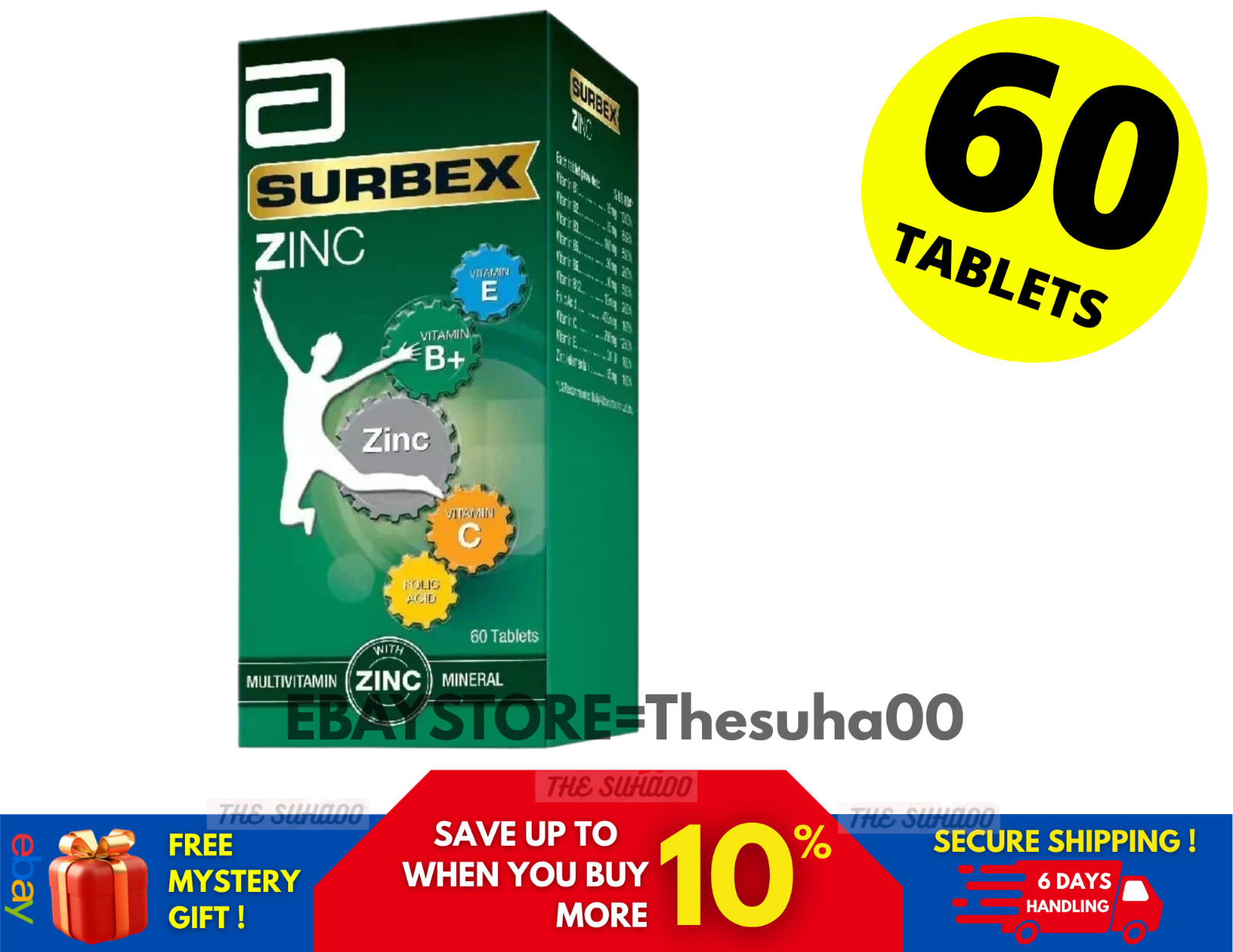 Surbex inc High Strength Vitamin B with Zinc Anti-Stress 60’s