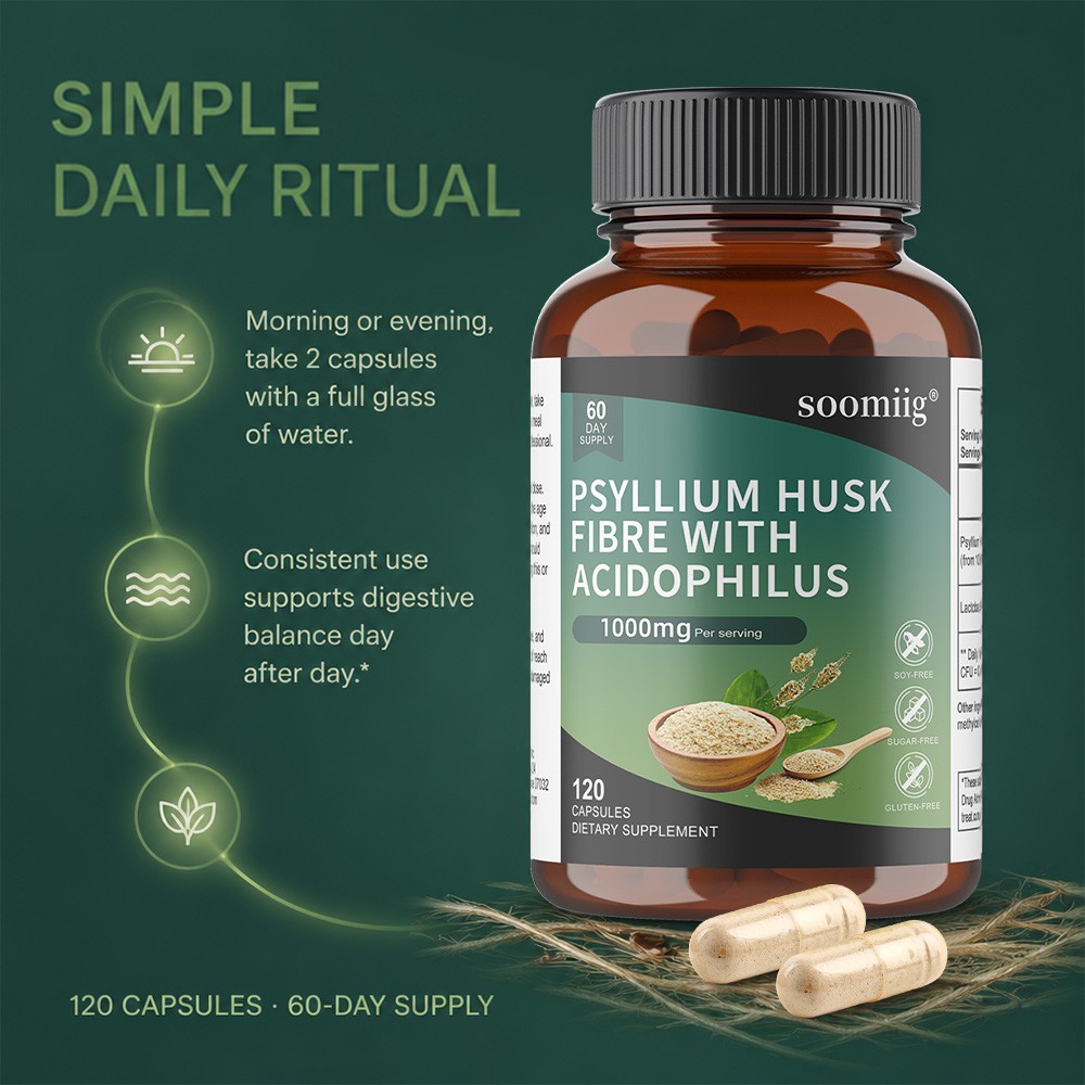Psyllium Husk Capsules 1000 Mg Fiber Supplement With Acidophilus Probiotic