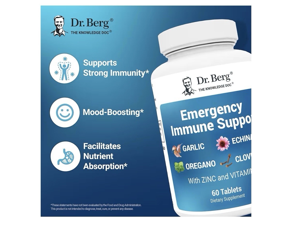 Dr. Berg Emergency Immune Support Echinacea Garlic Oregano Zinc Vitamin D 60Tabs