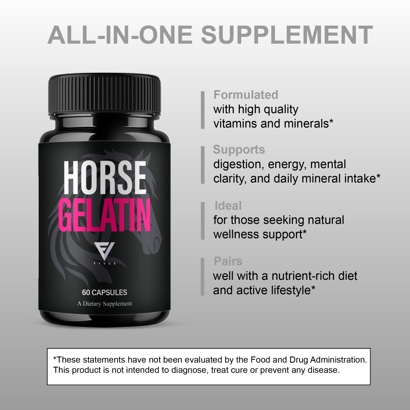 (2 Pack) Horse Gelatin Performance Capsules, Horse Gelatin Pills (120 Capsules)
