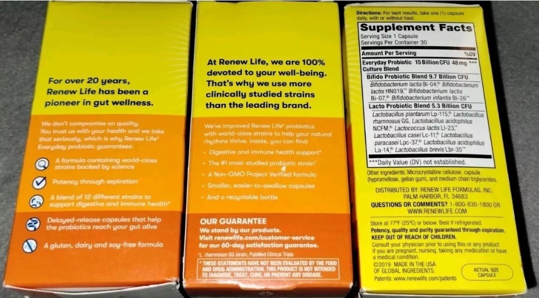 2 RenewLife Everyday Probiotic 15 Billion CFU 12 Strains 30 Vegetarian Capsules