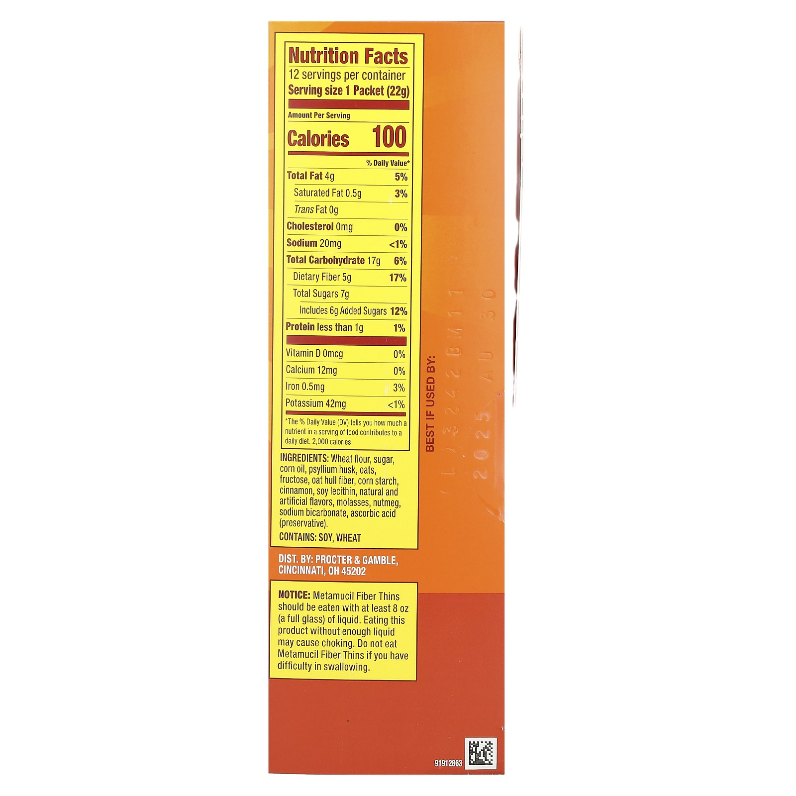 Fiber Thins, Cinnamon Spice, 12 Packets, 0.77 oz (22 g) Each