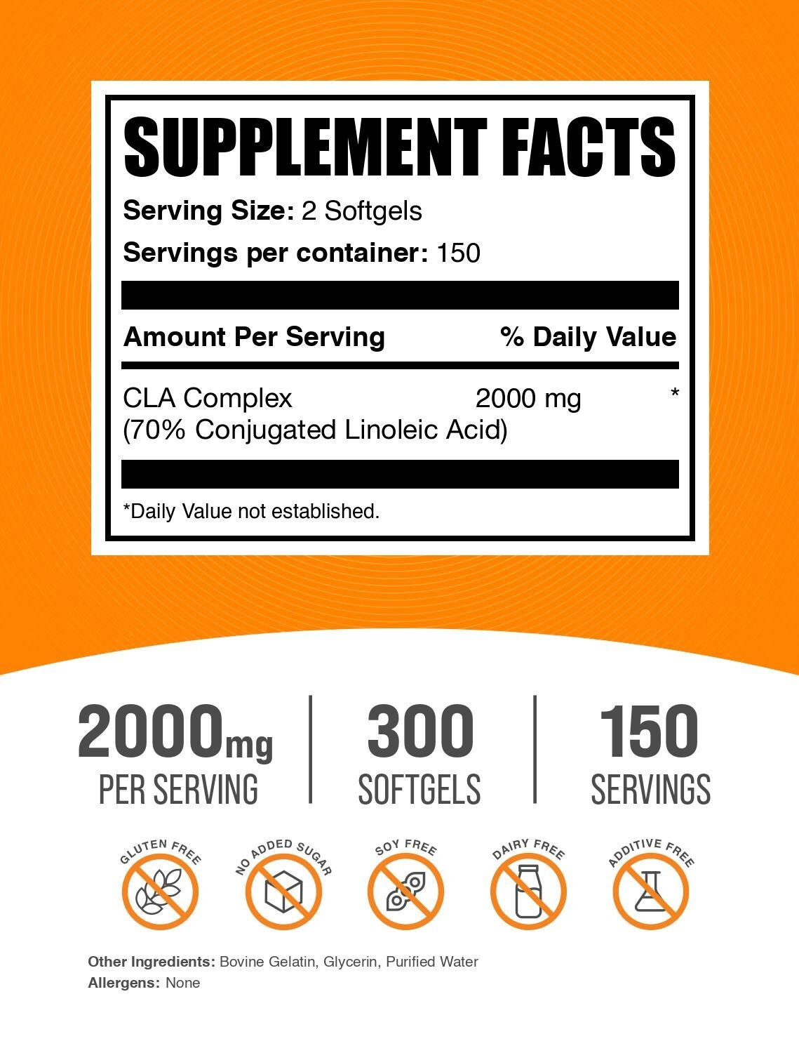 BulkSupplements CLA 300 Softgels – Conjugated Linoleic Acid – 2000mg Per Serving