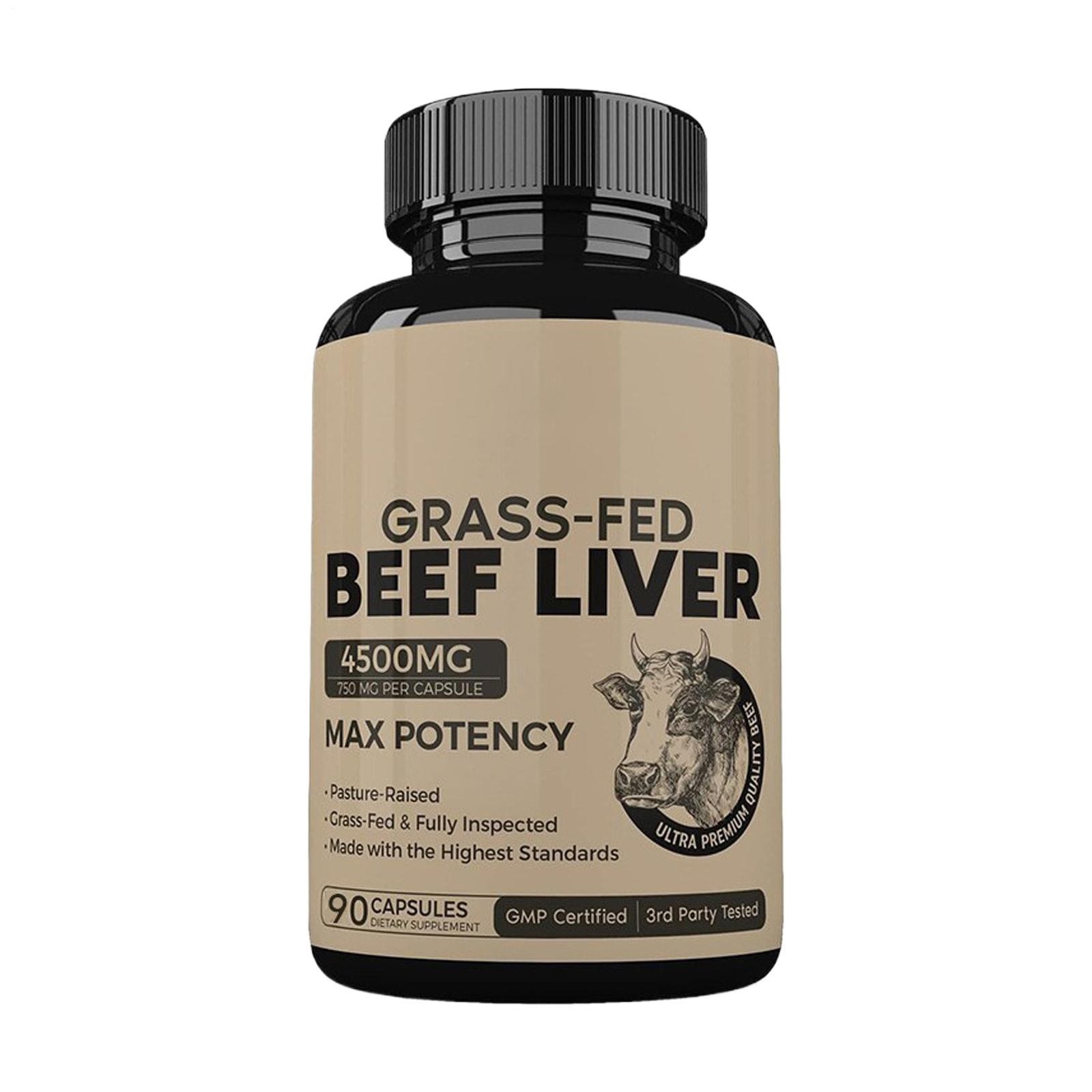 Grass Fed Beef Liver Capsules 4500mg 90 Count Dessicated Liver Supplement *1-2