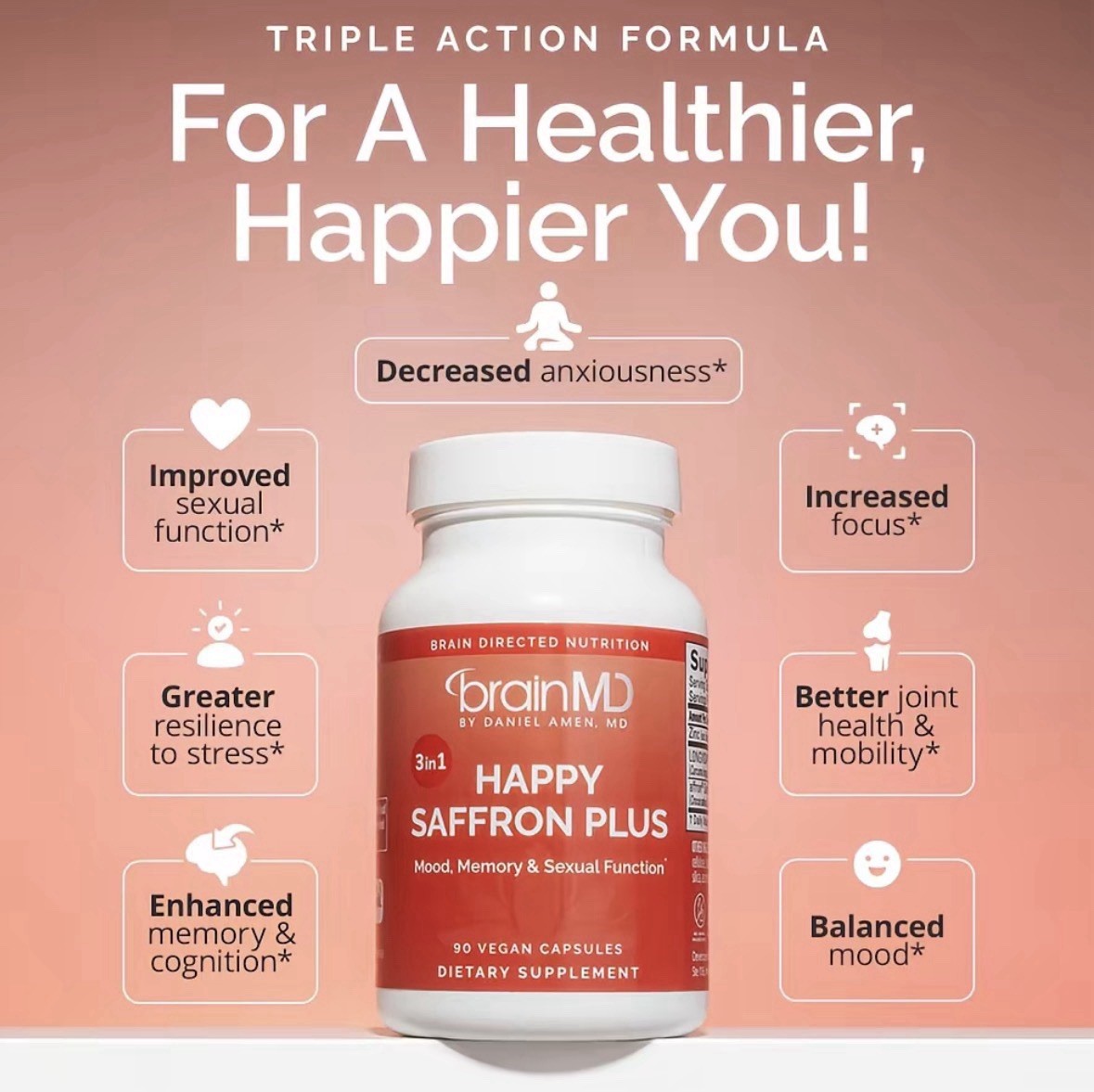 brainMD Happy Saffron Plus Vegan 90 Capsules Mood Memory Support