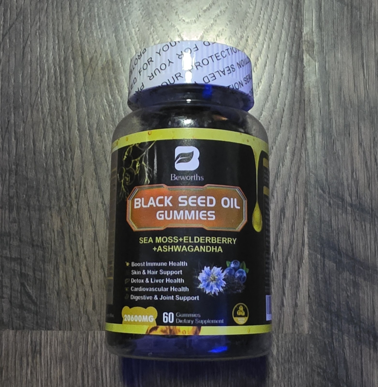 Beworths Black Seed Oil Gummies 20600mg Sea Moss Elderberry Ashwagandha 60 Count