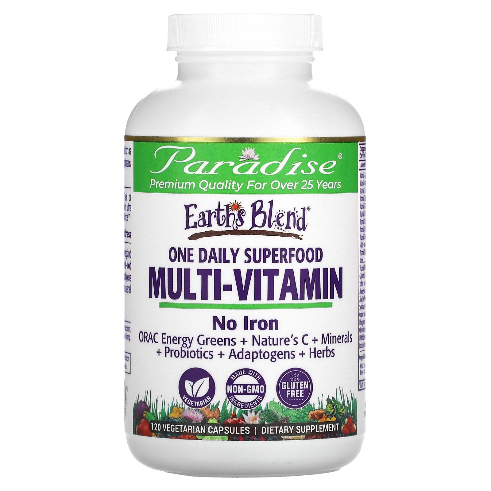 Earth’s Blend, One Daily Superfood Multi-Vitamin, No Iron, 120 Vegetarian