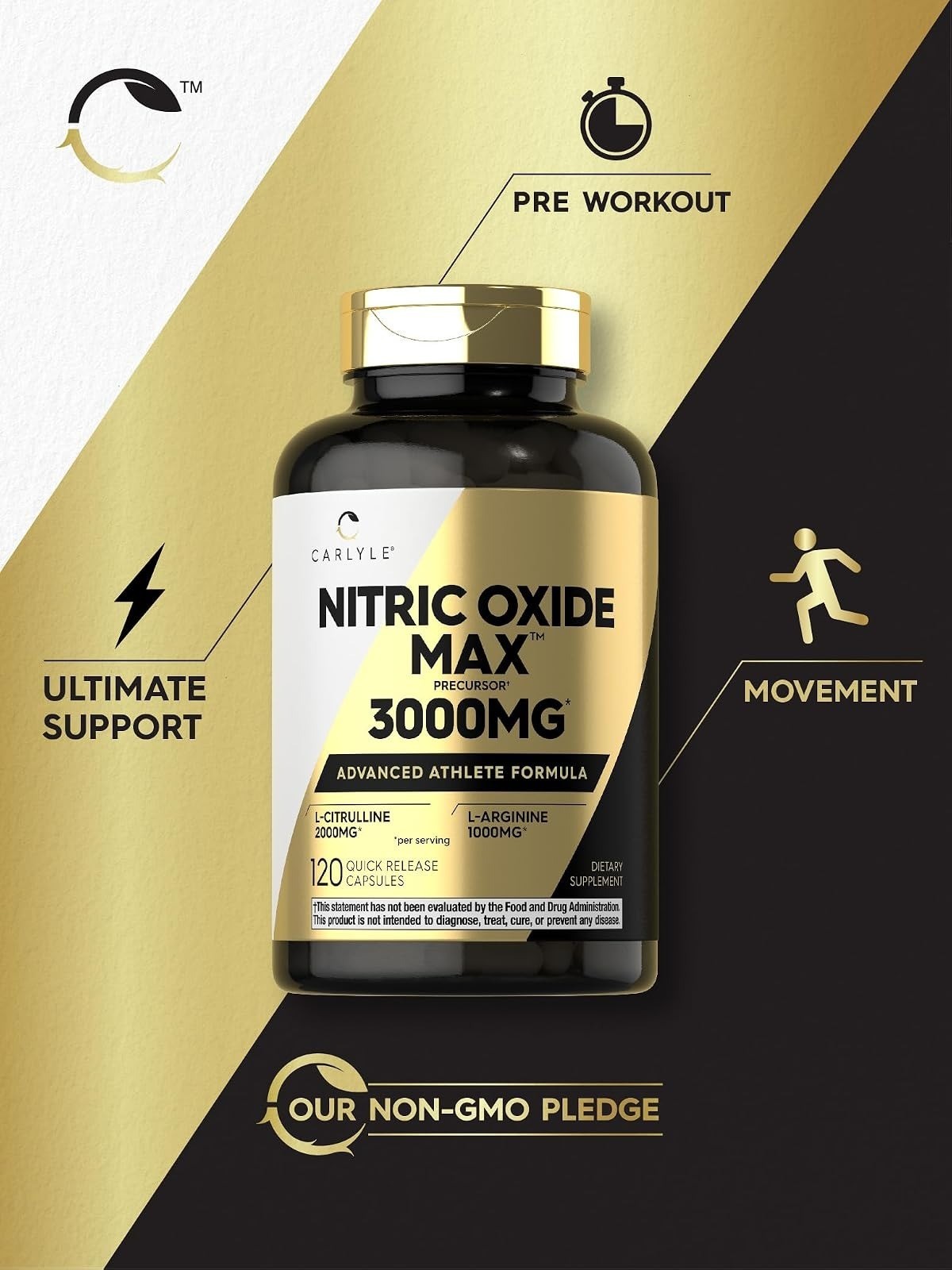 Carlyle Nitric Oxide Supplement 3000mg | 120 Capsules | L-Arginine &