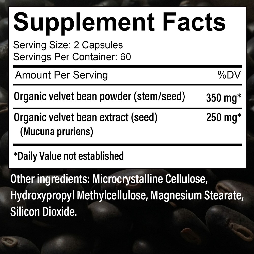 Organic Mucuna 250mg Support Relaxation Emotional Balance 30/60/120 Capsules