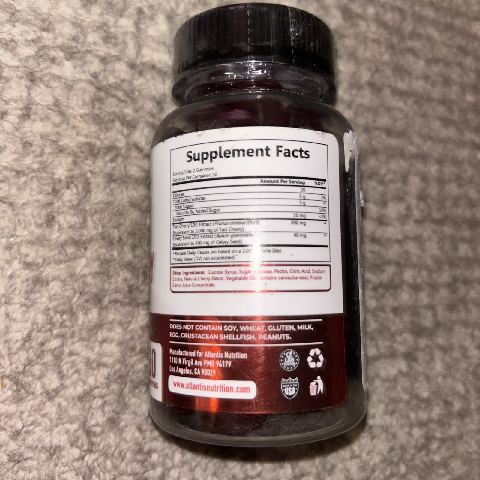 Atlantis Nutrition Tart Cherry Gummies with Celery Seed 60 Count (Pack of 1)