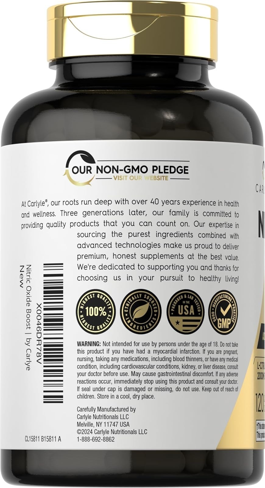 Carlyle Nitric Oxide Supplement 3000mg | 120 Capsules | L-Arginine &