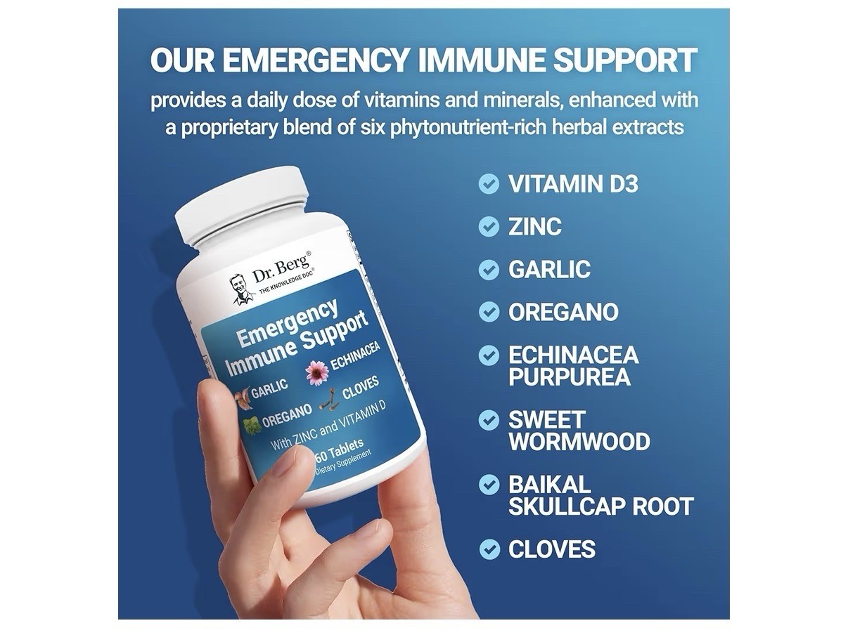 Dr. Berg Emergency Immune Support Echinacea Garlic Oregano Zinc Vitamin D 60Tabs