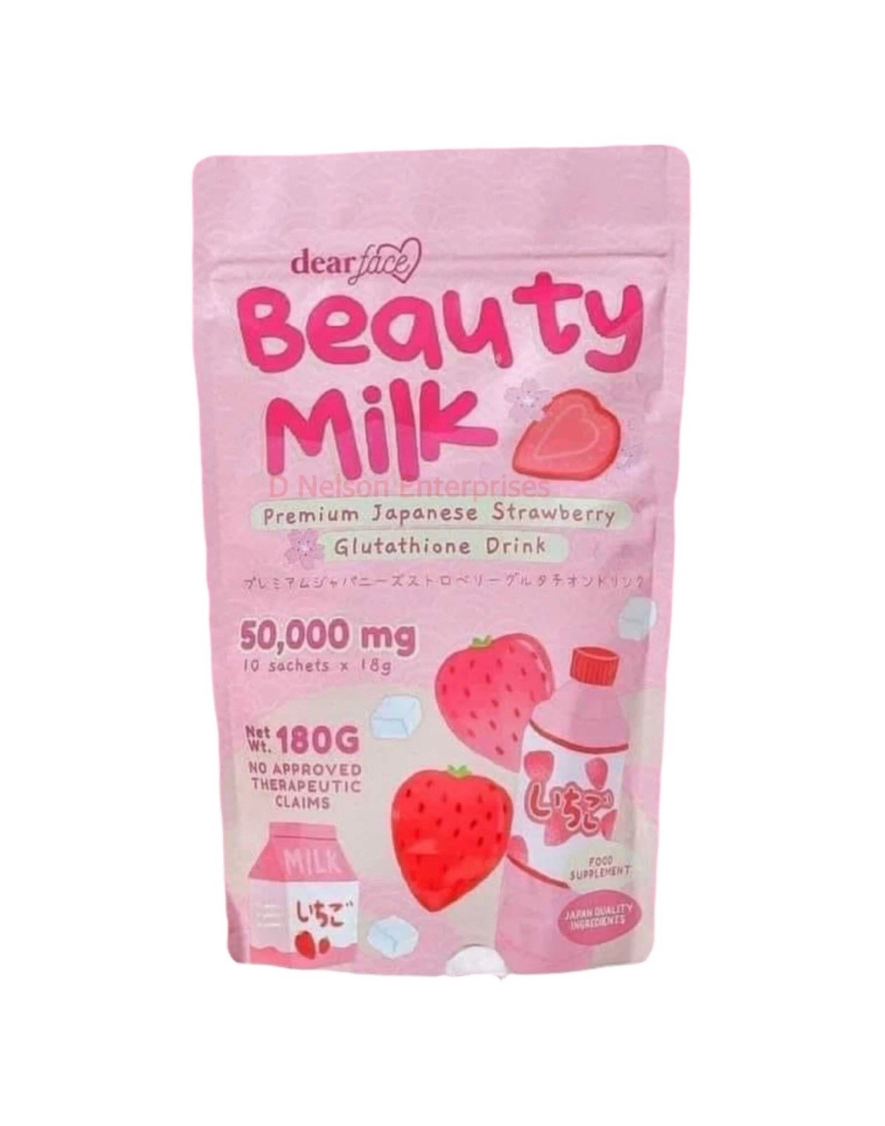 Dear Face Beauty Milk Japanese Collagen STRAWBERRY Drink, 10 Sachets X 18g