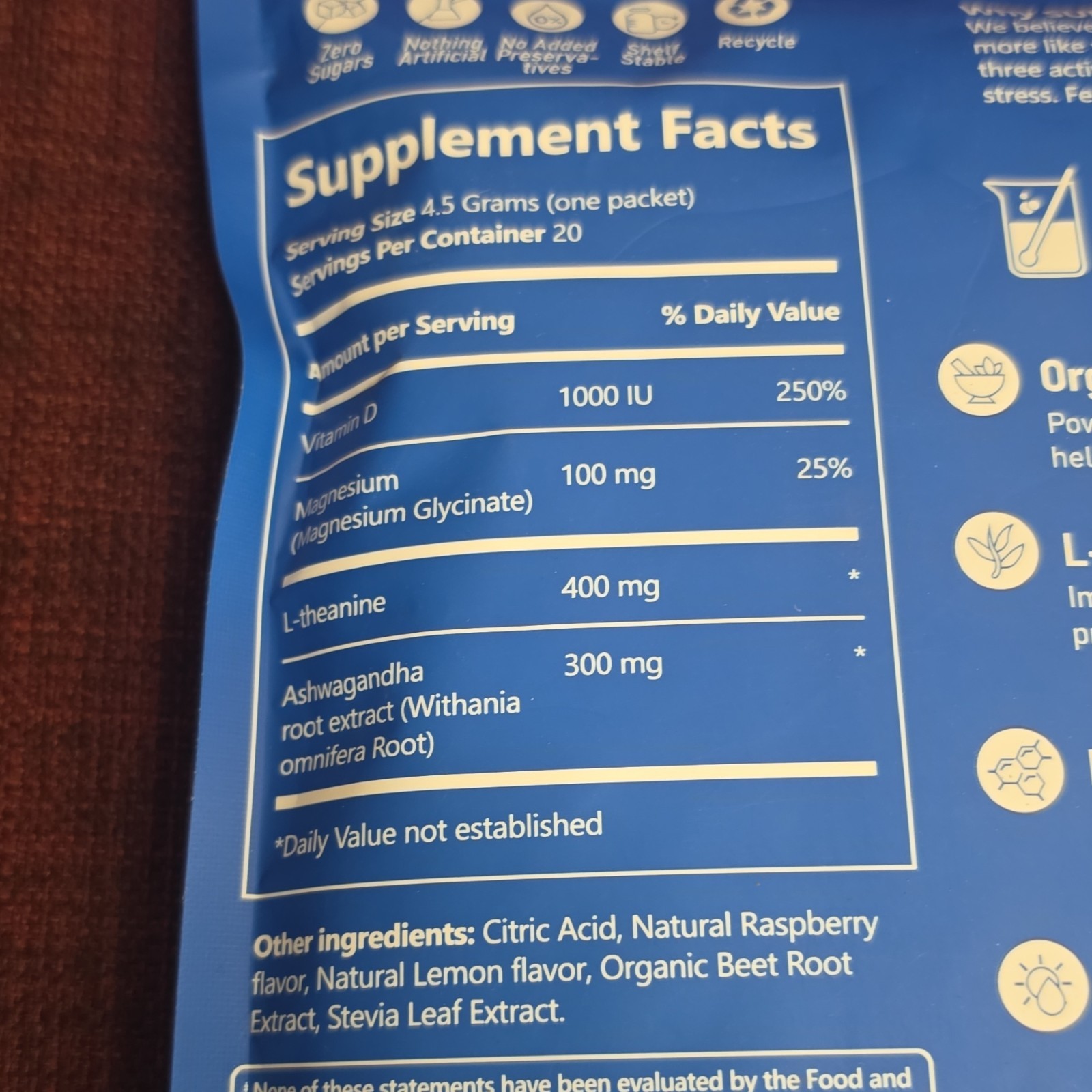 SUPRACALM Adaptogenic Drink Mix Powder Raspberry Lemonade 20 Packets D3