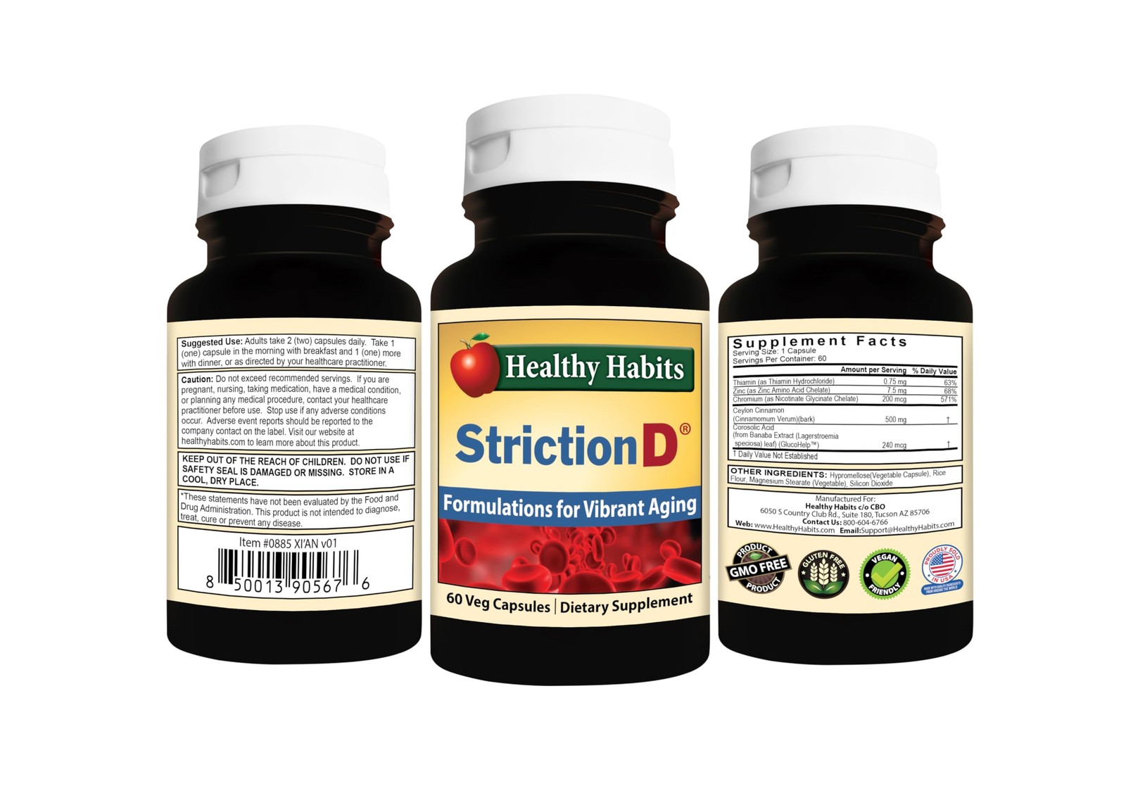 StrictionD with Thiamin, Zinc, Chromium, Glucohelp Banaba Extract and Ceylon …