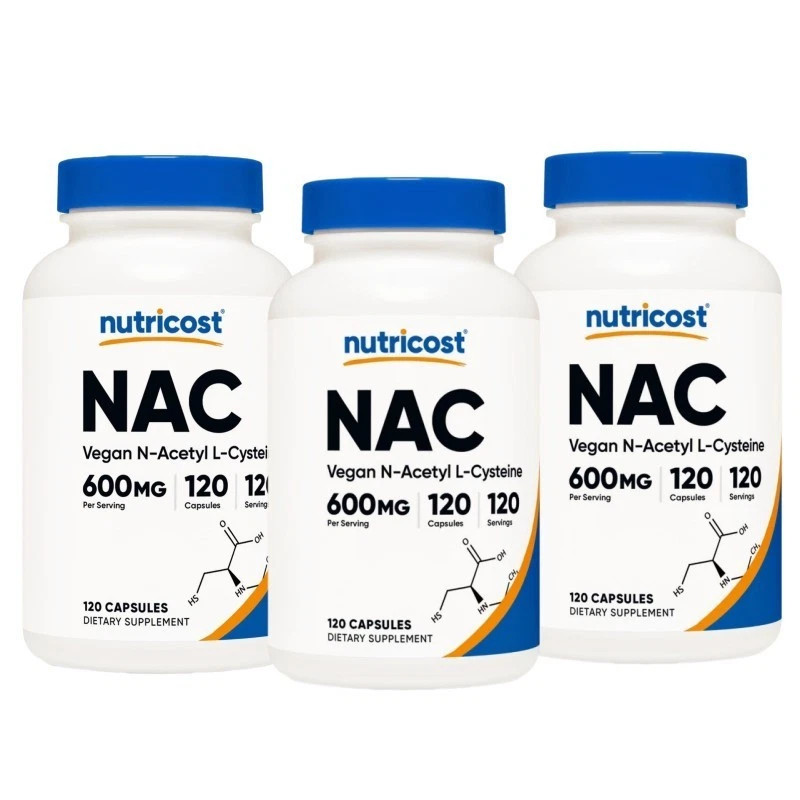 3 bottles Nutricost N-Acetyl L-Cysteine (NAC) 600mg, 120 Vegan Capsules NEW