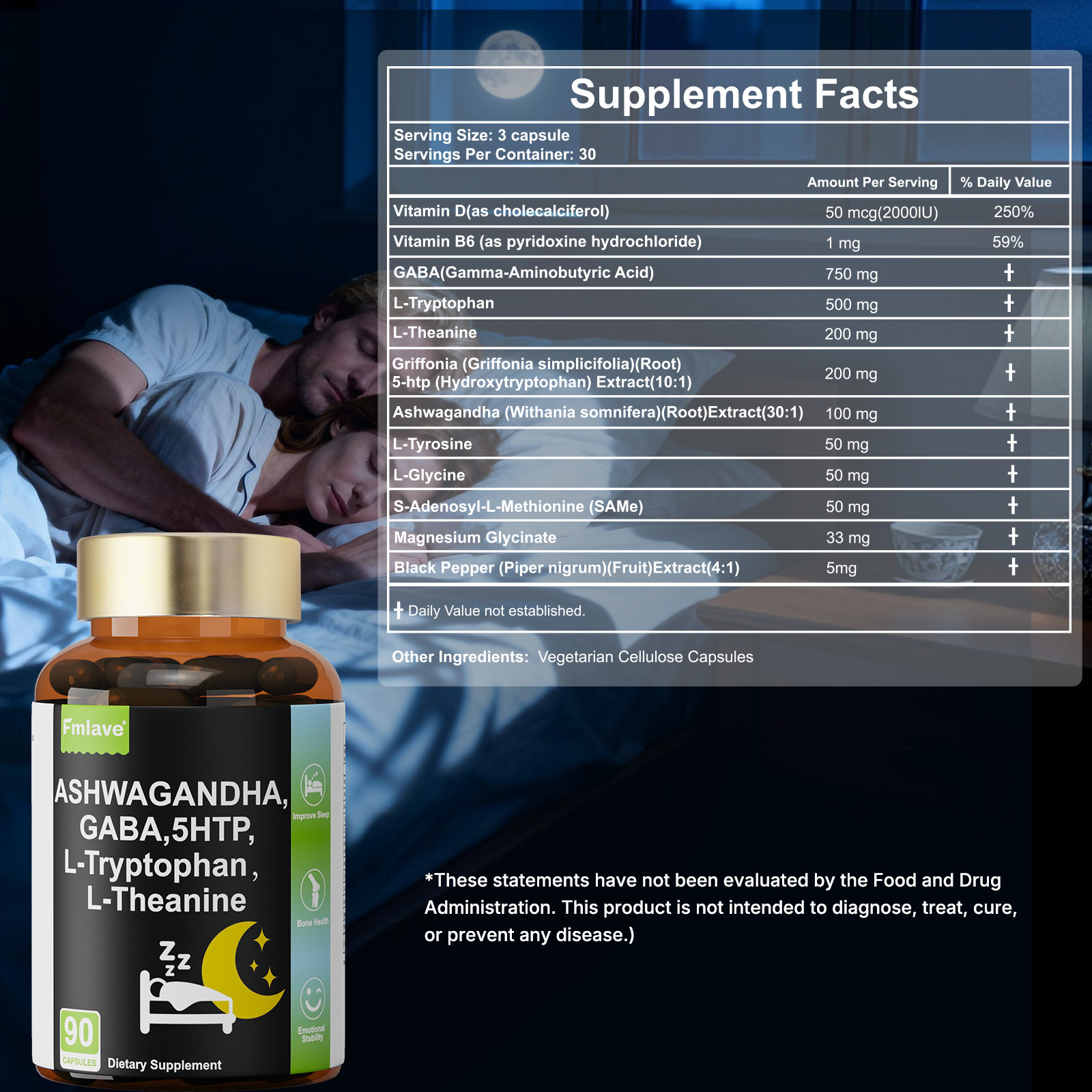 Anti Anxiety Formula With Gaba, L-Theanine, 5-HTP, Ashwagandha, Magnesium 180pcs