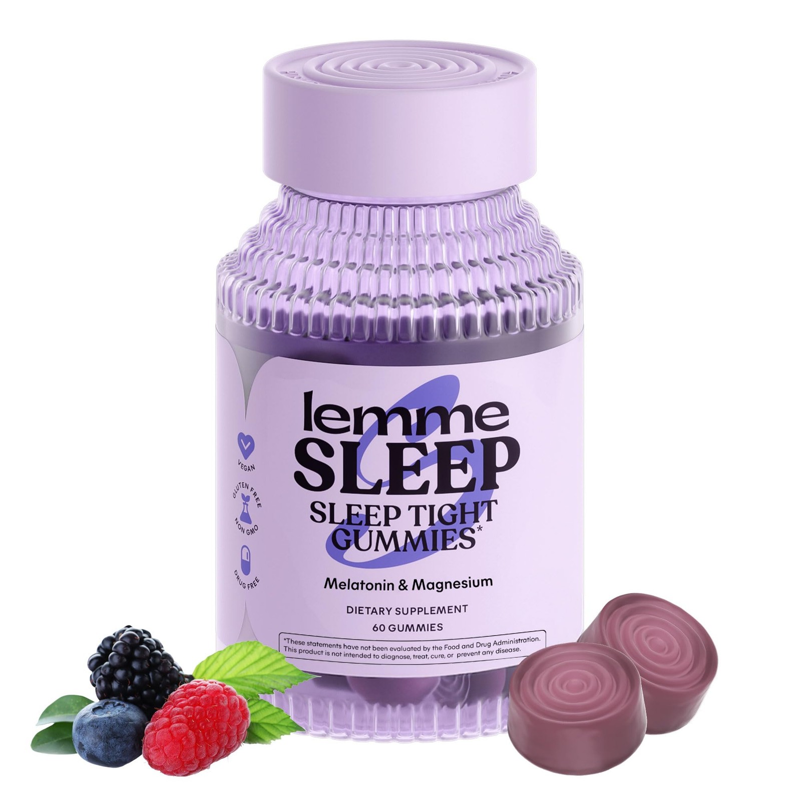 Lemme Sleep Gummies with Melatonin 5mg & Herbs – Berry Flavor, 60 Count