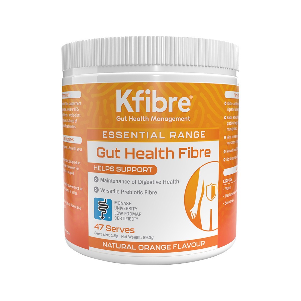 New Kfibre Essential Gut Health Fibre Natural Orange 89.3g Tub