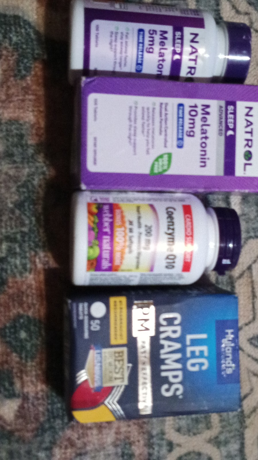 4-PK Variety Natrol Melatonin, Webber Naturals CoQ10, Hylands Leg Cramps Tablets