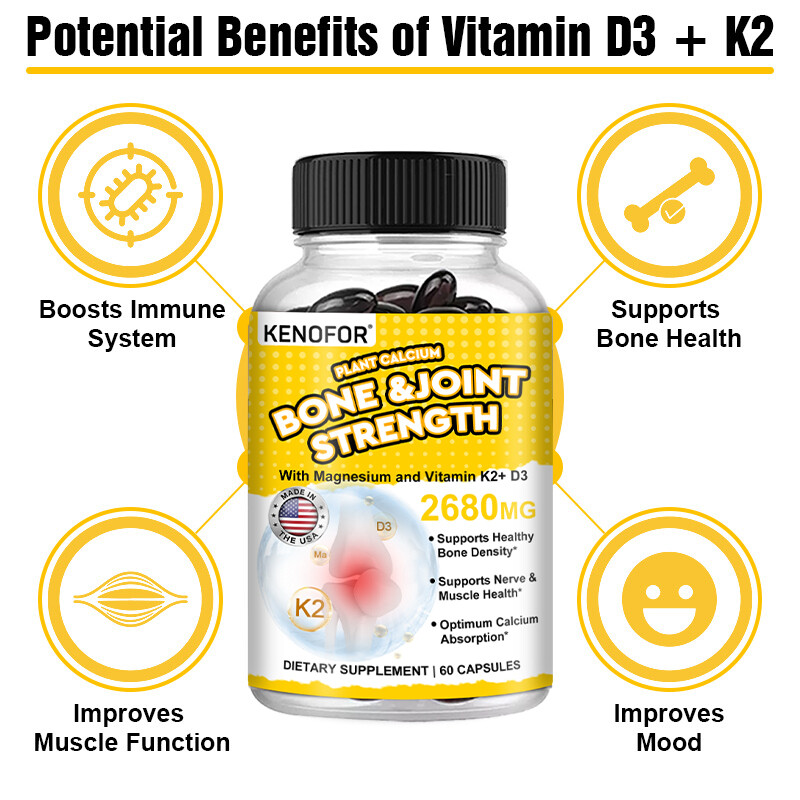 Vitamin K2+ D3 – Helps with Calcium Bone and Joint Strength 60 Capsules