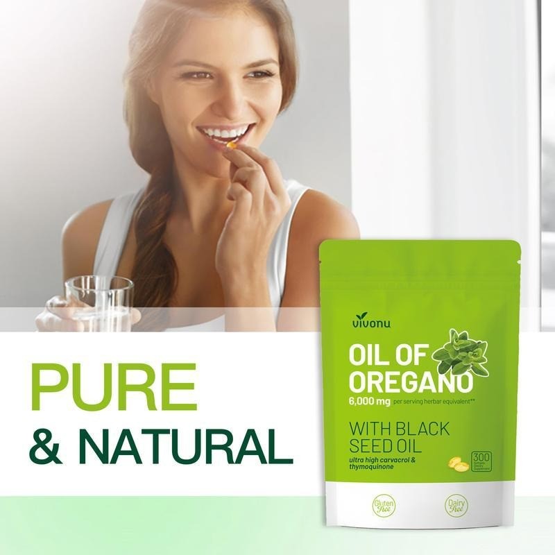 High Potency Oil of Oregano Black Seed Oil , 300ct Pure Organic Softgels , Antio