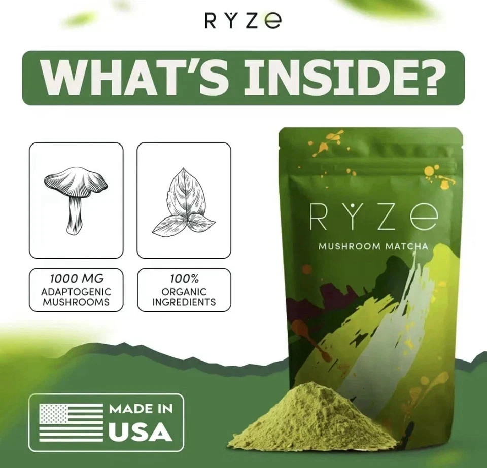 Ryze Organic Mushroom Matcha + Coffee- 30 Servings Sealed Exp 2028 FREE SHIPPING
