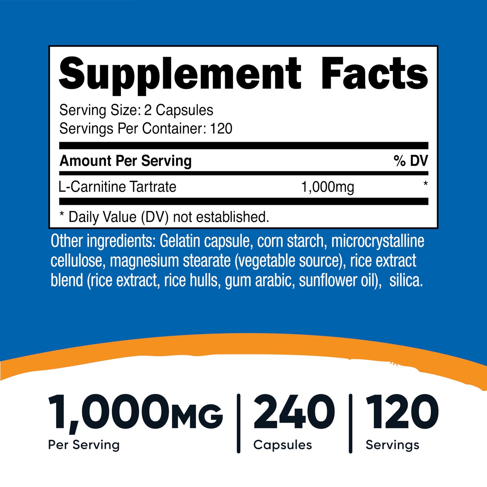 Nutricost L-Carnitine Tartrate 1,000mg, 240 240 Count (Pack of 1), Red