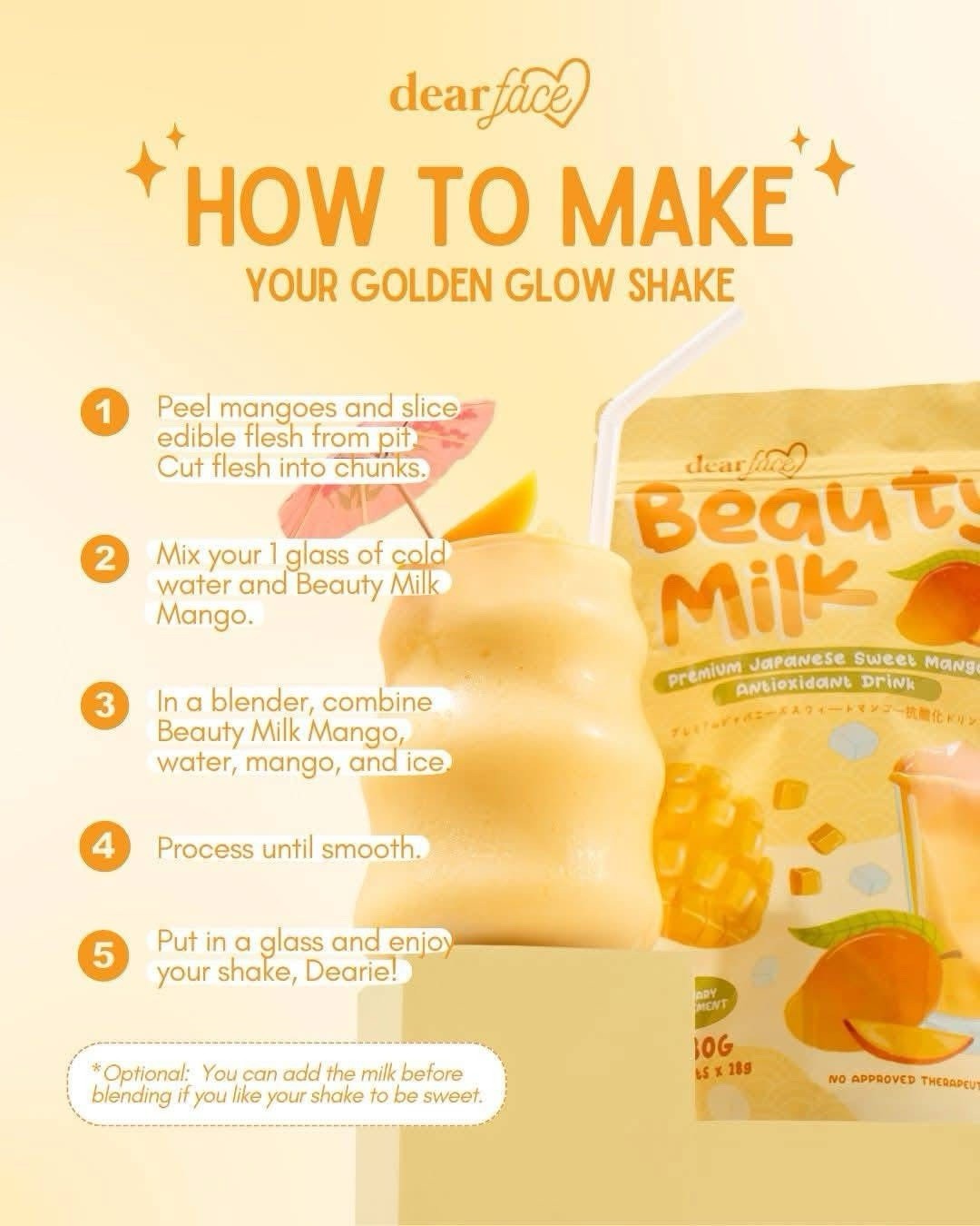 Dear Face Beauty Milk Premium Japanese Sweet Mango Drink 10 Sachets