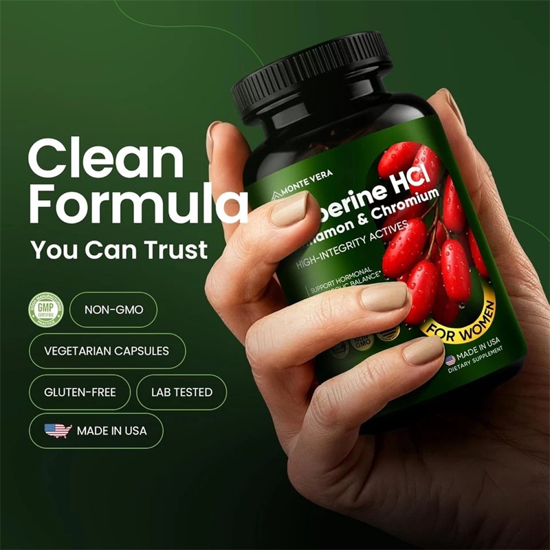 Berberine HCI 1500mg with Chromium Cinnamon Vegan Non-GMO Supplement 90 Capsules