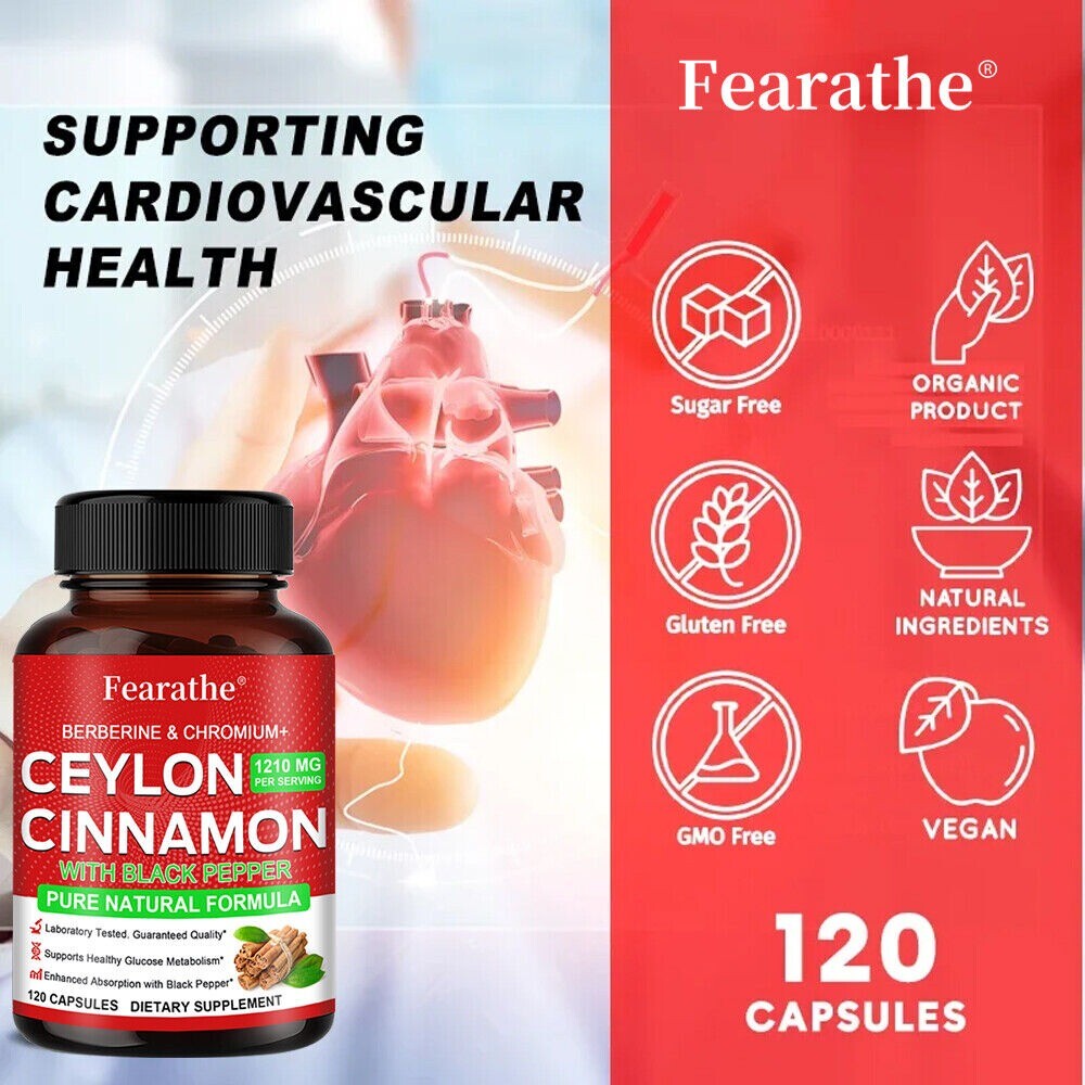 Berberine Ceylon Cinnamon for Heart, Blood Sugar & Immune Health 30 To 120 Caps