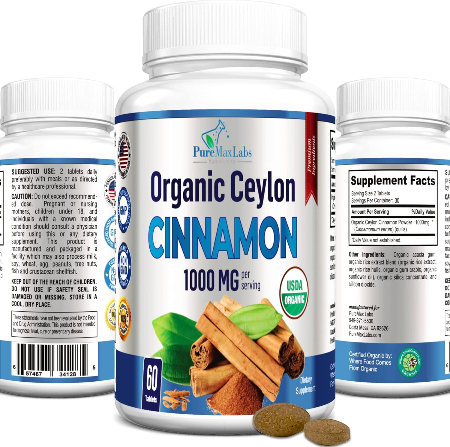 Organic Ceylon Cinnamon – 1000Mg per Serving, Certified Organic True Cinnamon Su