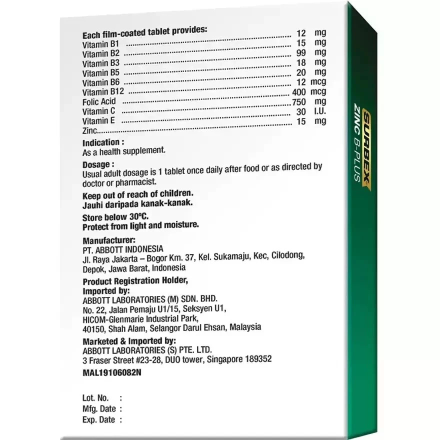 Surbex inc High Strength Vitamin B with Zinc Anti-Stress 60’s