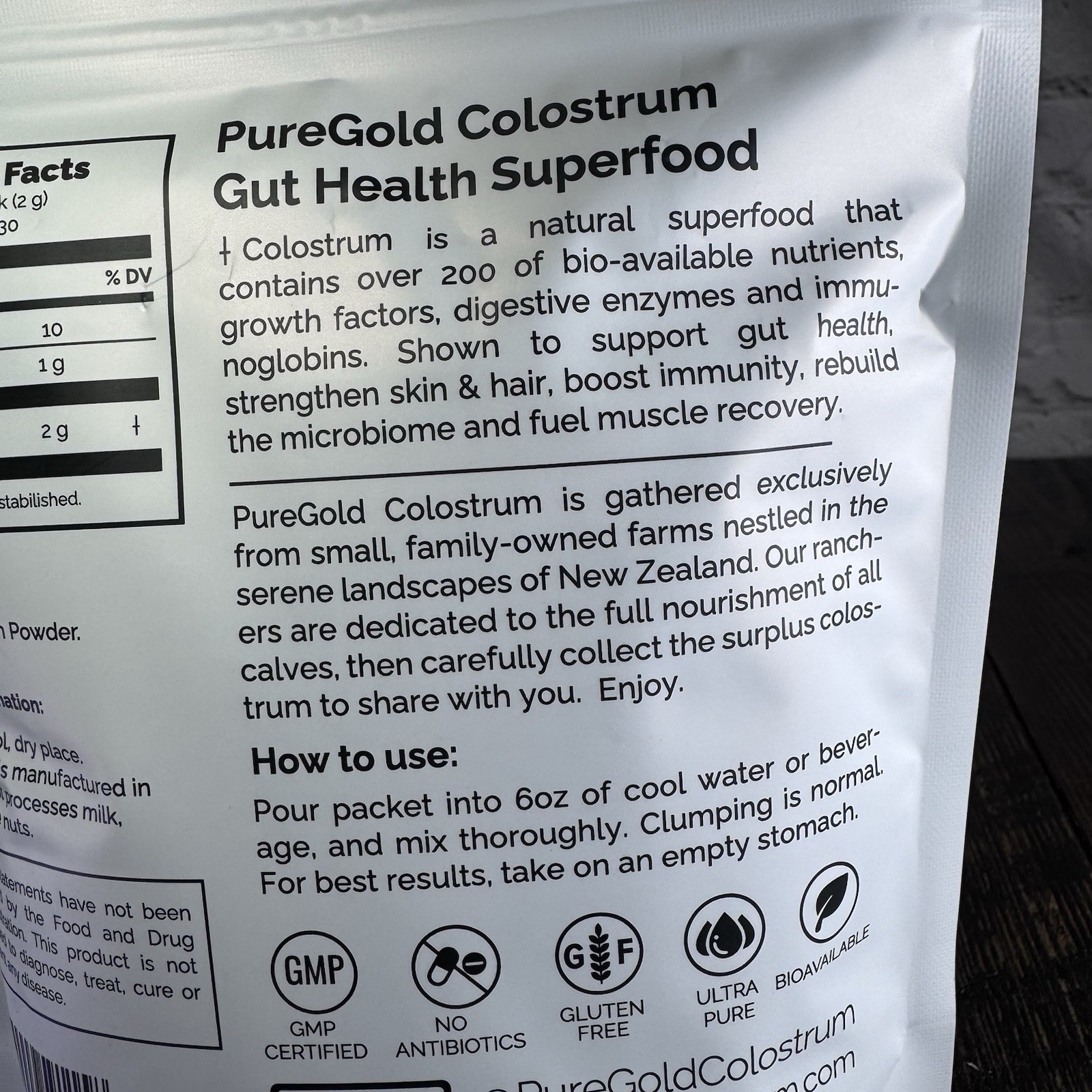 Fasted Athlete PureGold Colostrum Grass-Fed Powder 30 Packets Gut Skin Hair
