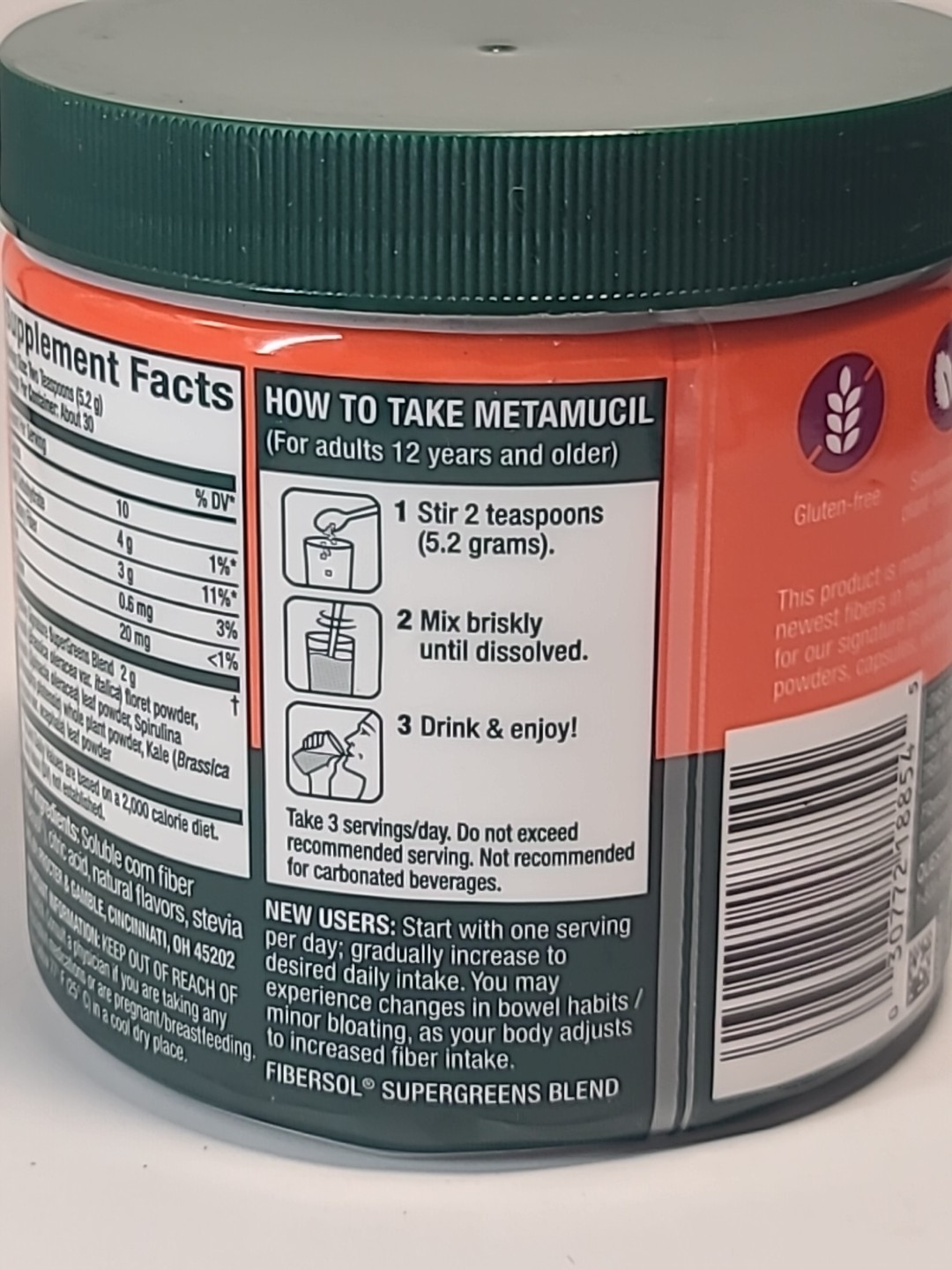 2 × Metamucil Super Greens Digestive Blend Powder Fiber KIWI APPLE 5.5 Oz 11/26