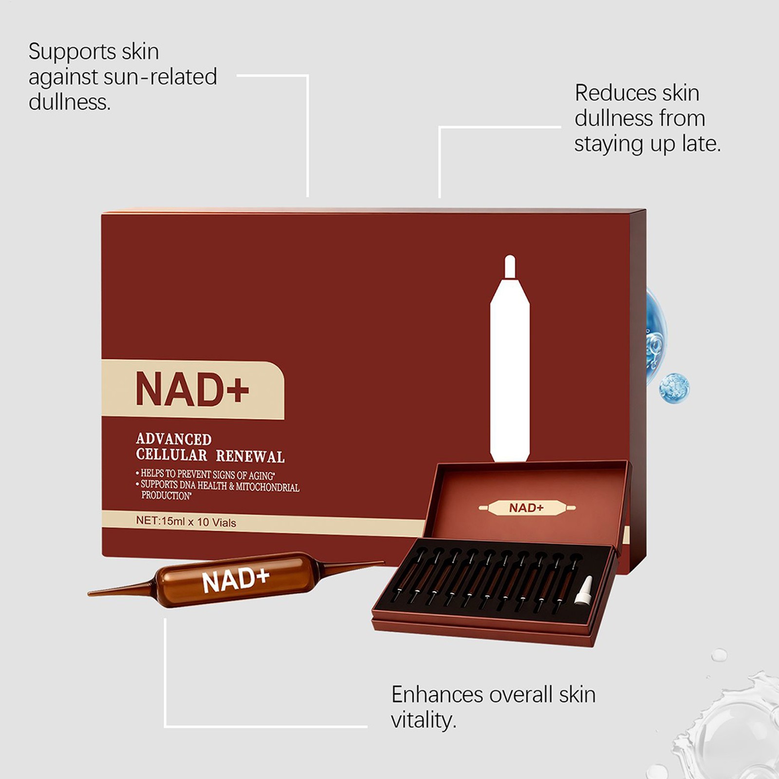 NADAdvanced Cellular Renewal 1200mg NAD+ 10 Vials 15ml Skin Supplement Formula