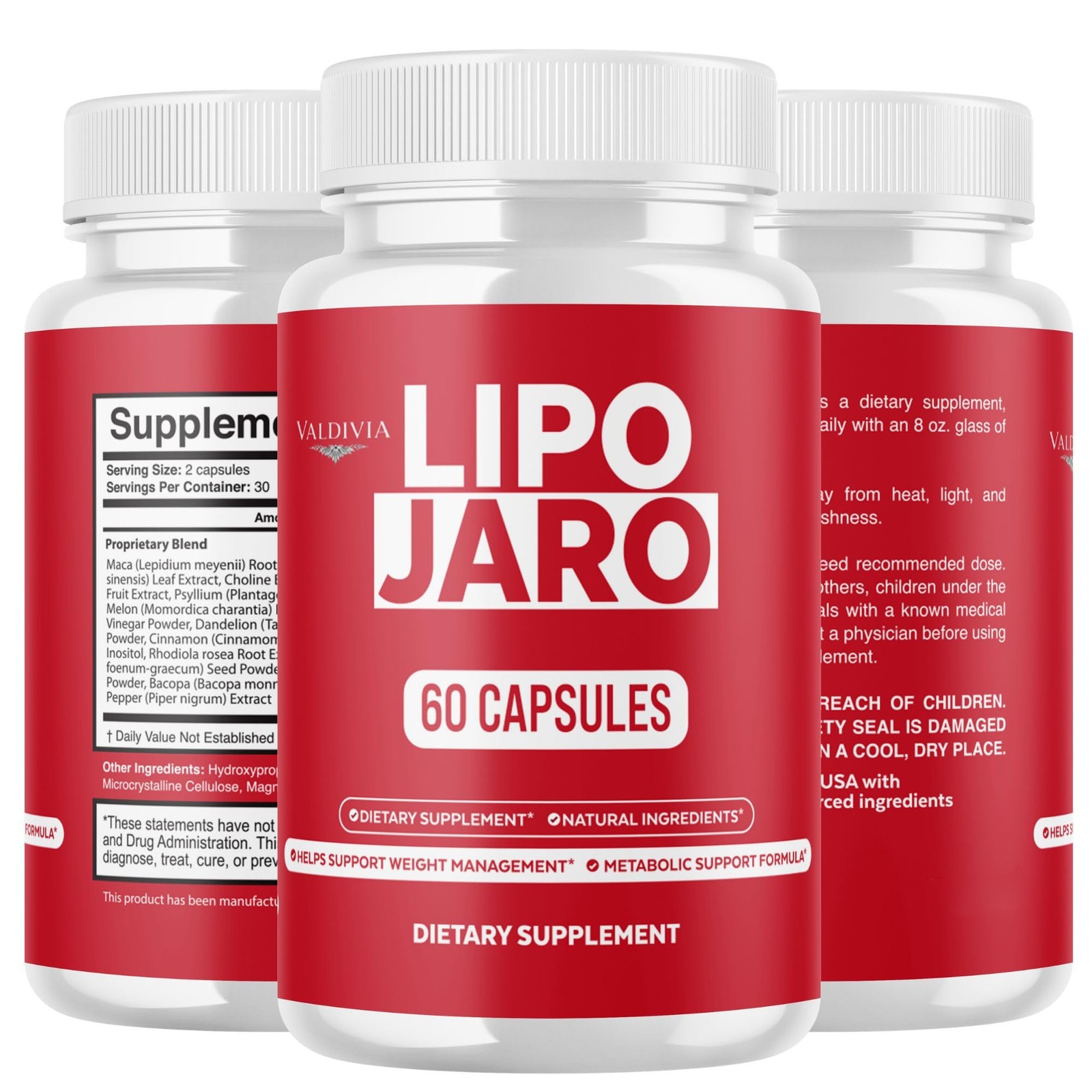 LipoJaro Weight Loss Fat Burner Supplement Capsules Metabolism 3 Pack 180Ct