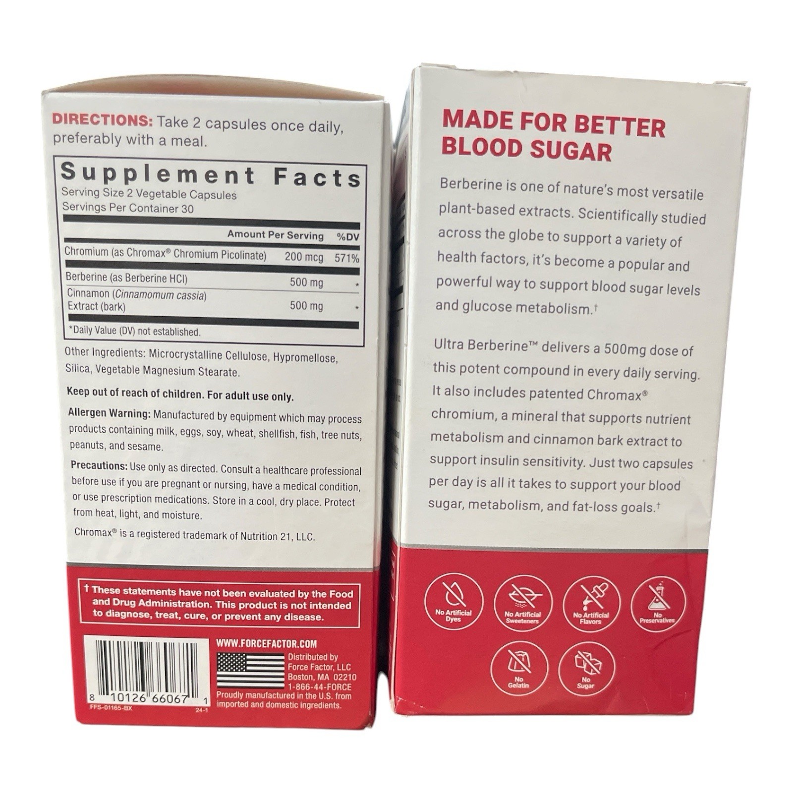 Force Factor Ultra Berberine 500mg 60 Capsules 2-Pack EXP 11/27 & 02/28 NEW