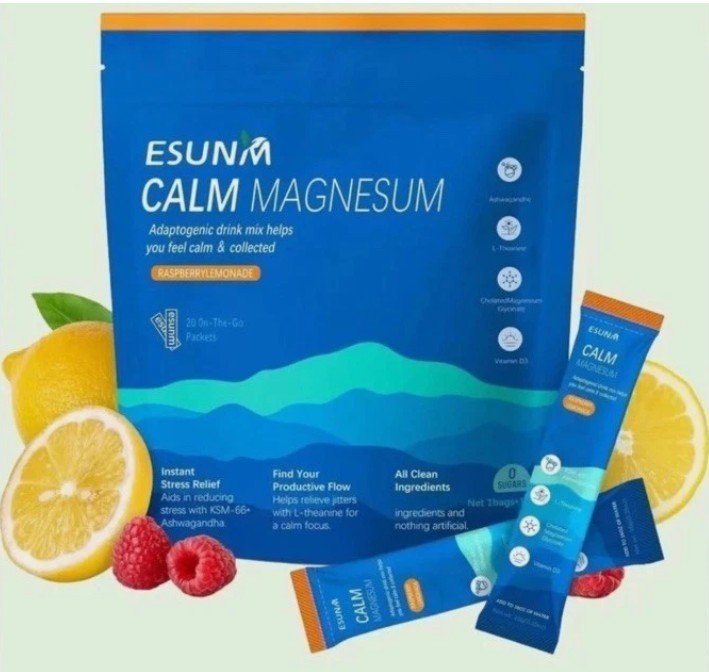ESUNM Calm Magnesium Raspberry Lemonade Drink Mix Stress Relief 20 Packets