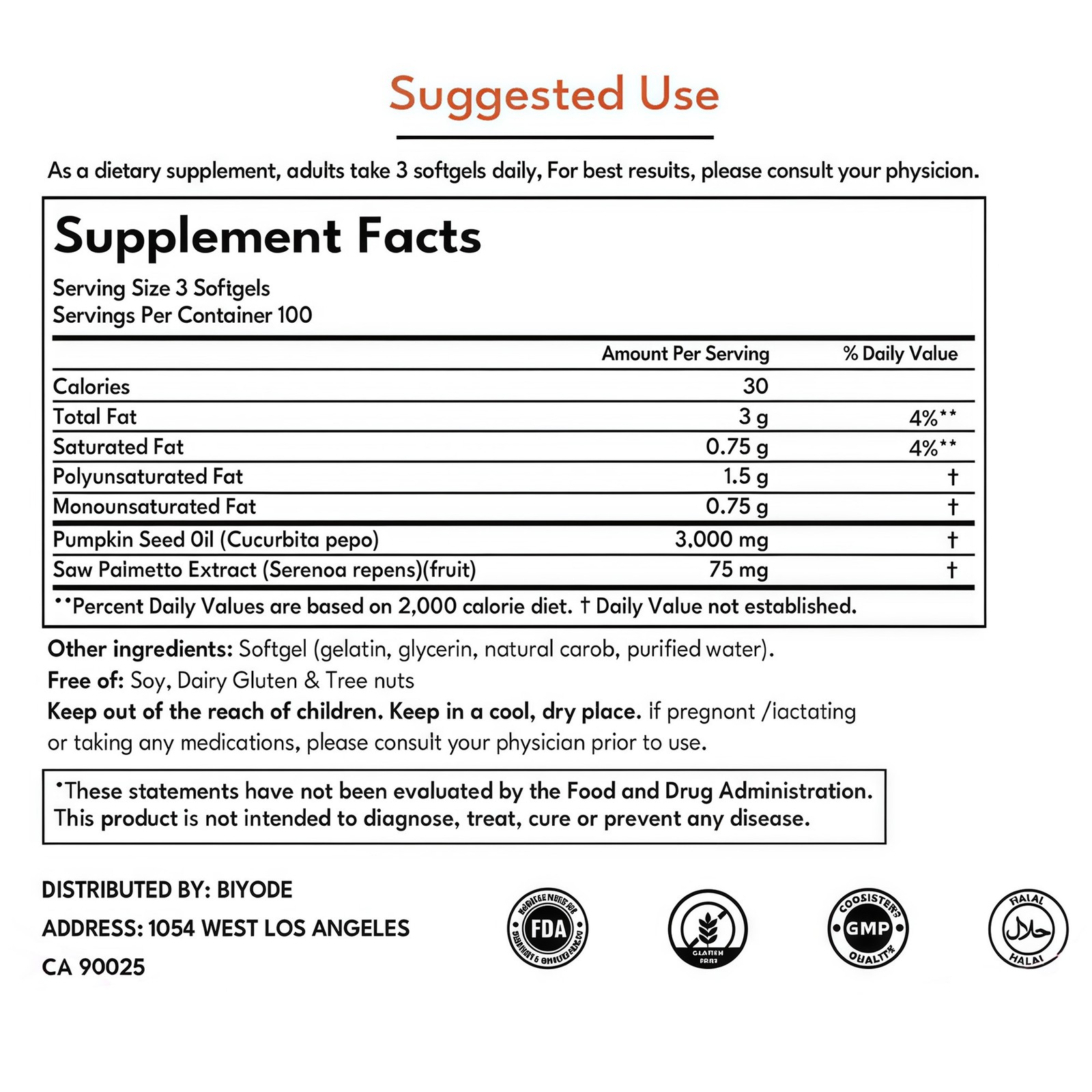 Seed Pumpkin Oil with Saw Palmetto Capsules Hair Care Hair Loss | 300 Softgels